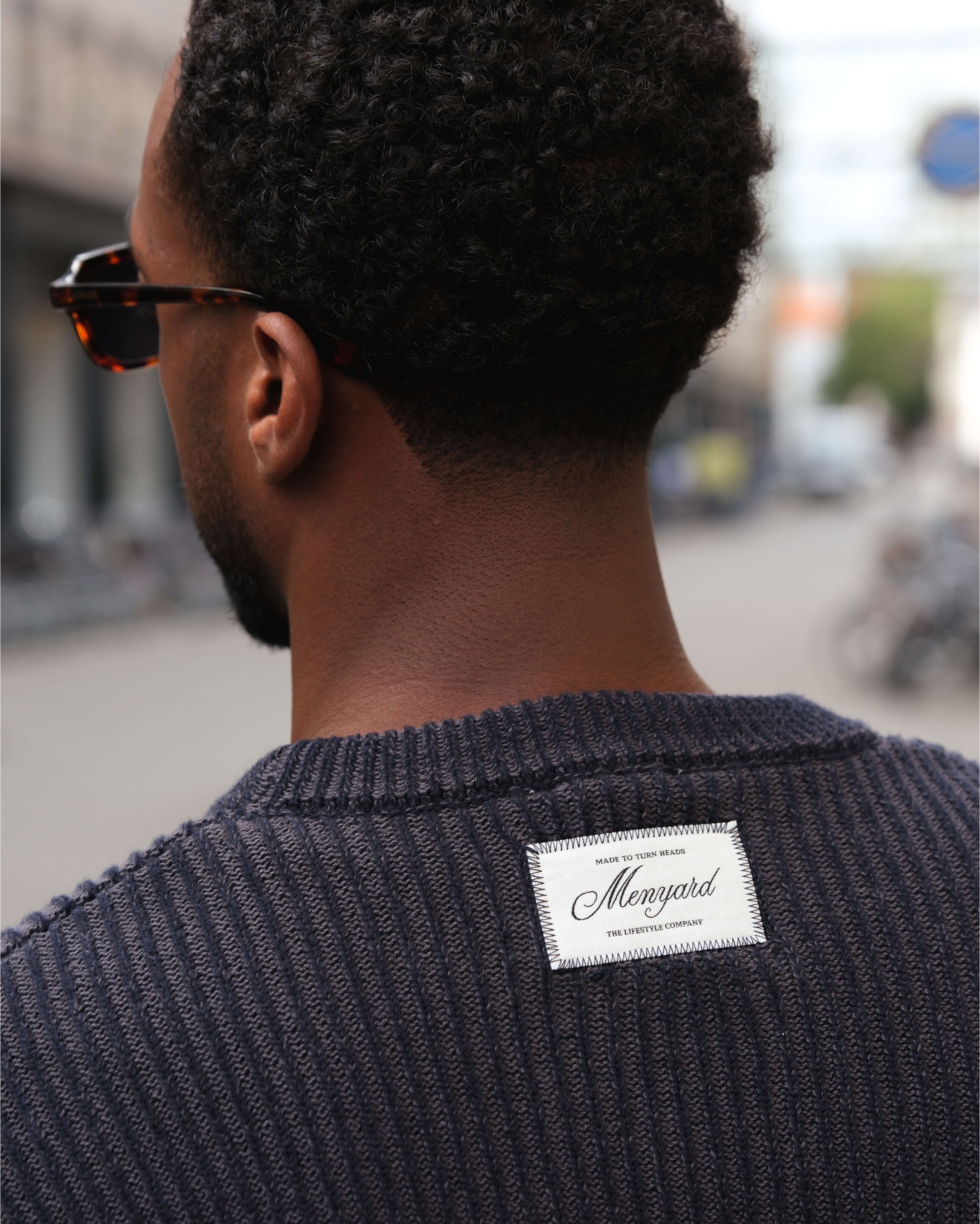 Lima Boxy Knitted Cotton Sweater | Navy/Grey