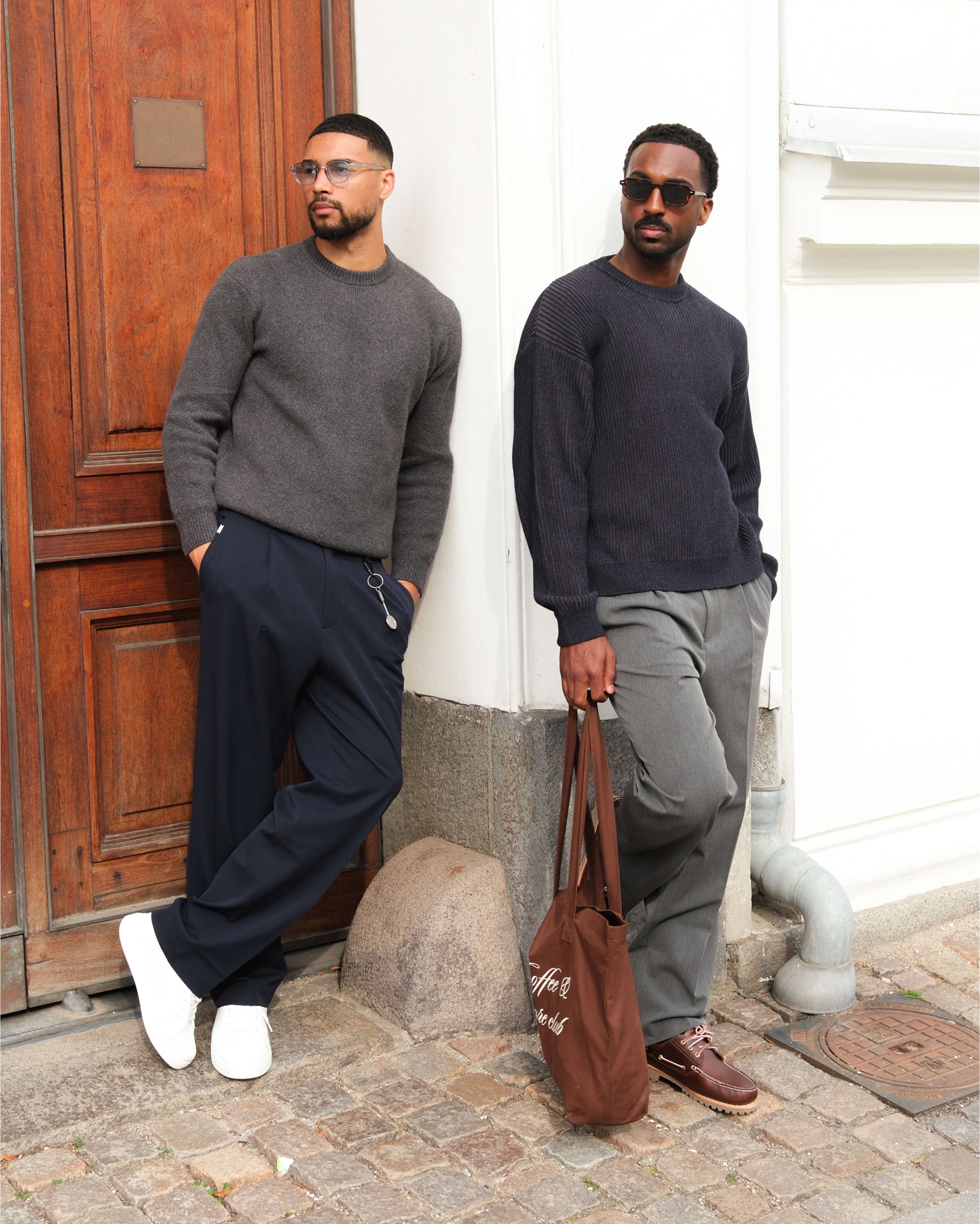 Lima Boxy Knitted Cotton Sweater | Navy/Grey