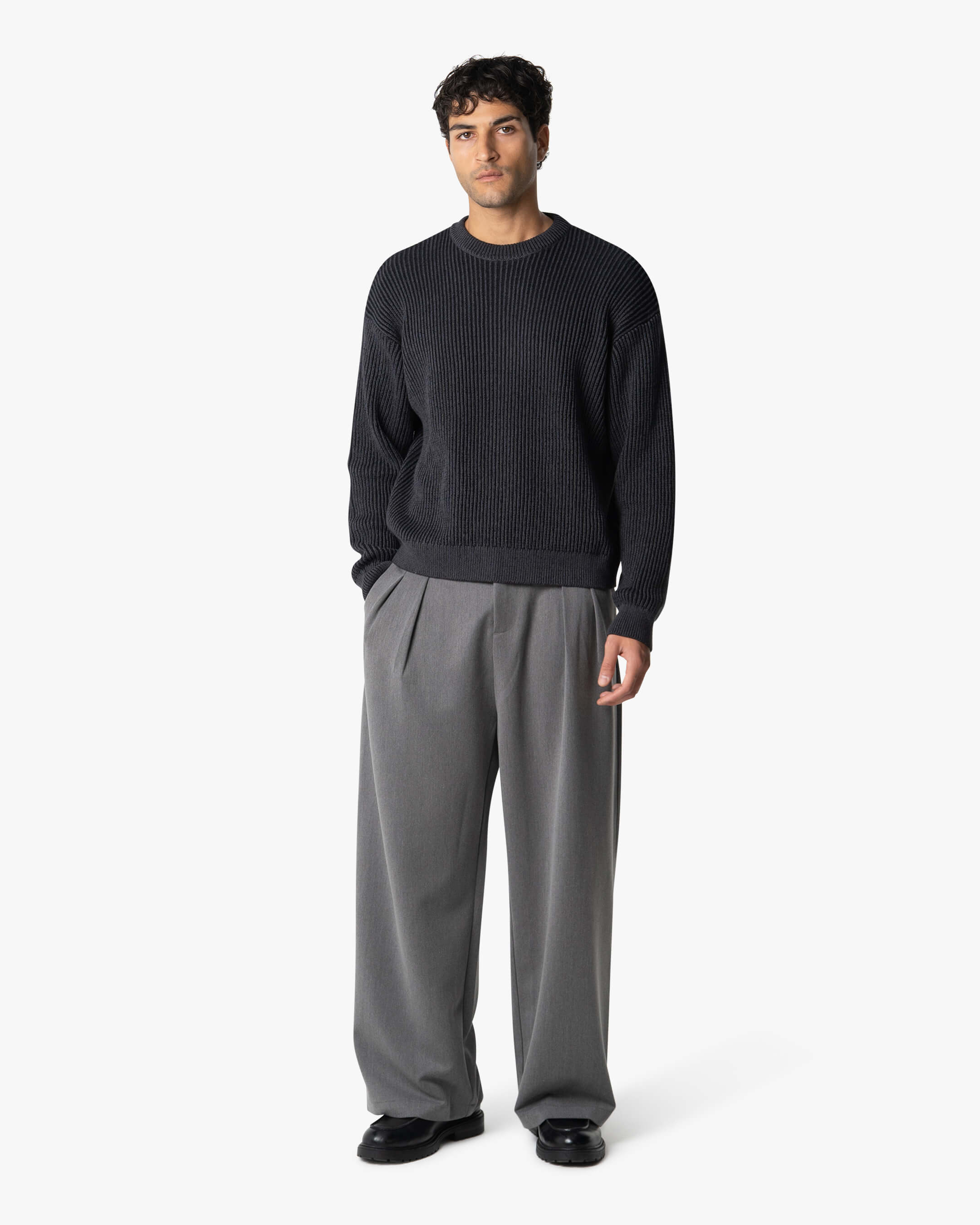 Lima Boxy Knitted Cotton Sweater | Black/Grey