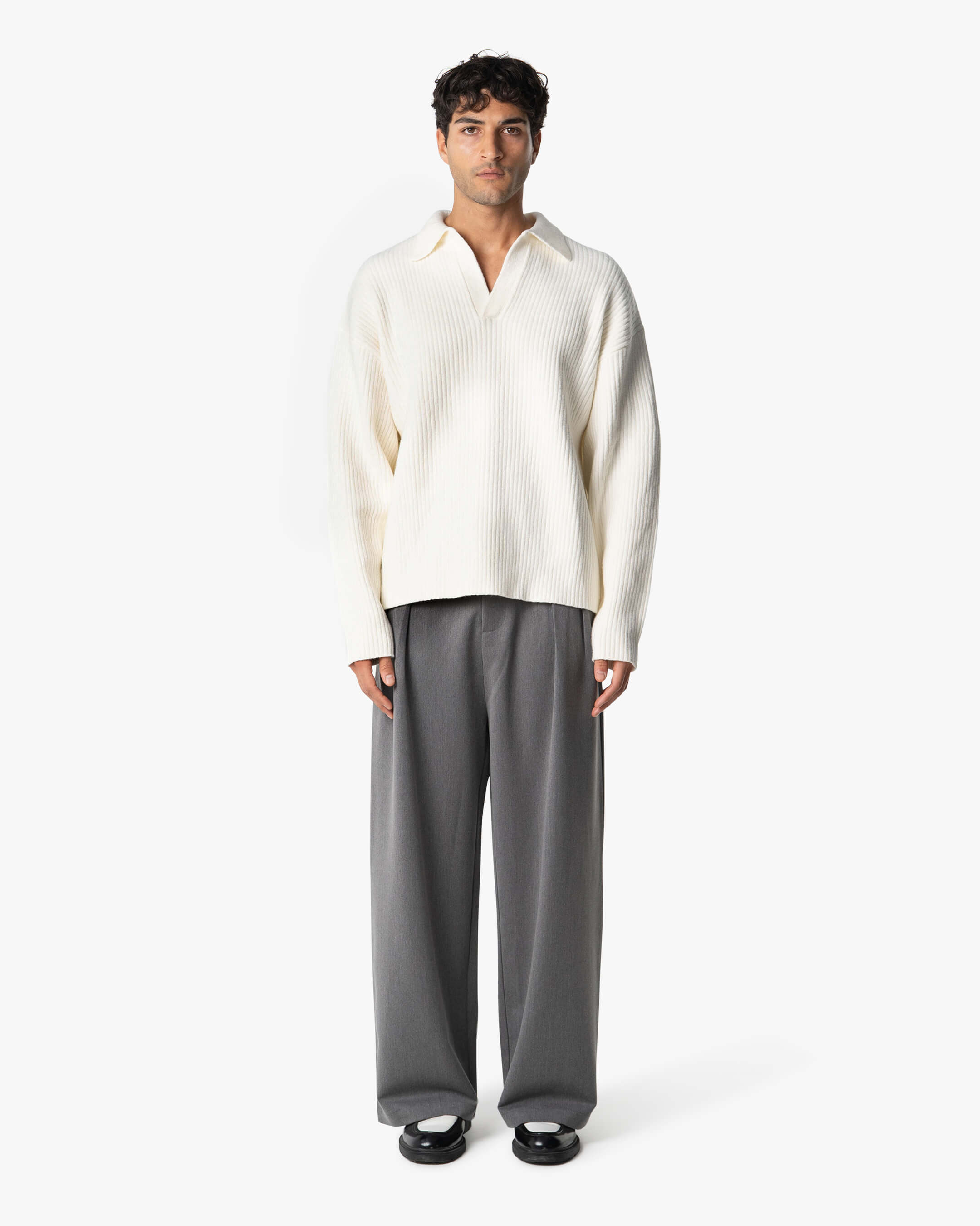 Ravello Oversized Cotton V-Neck Sweater | Ecru