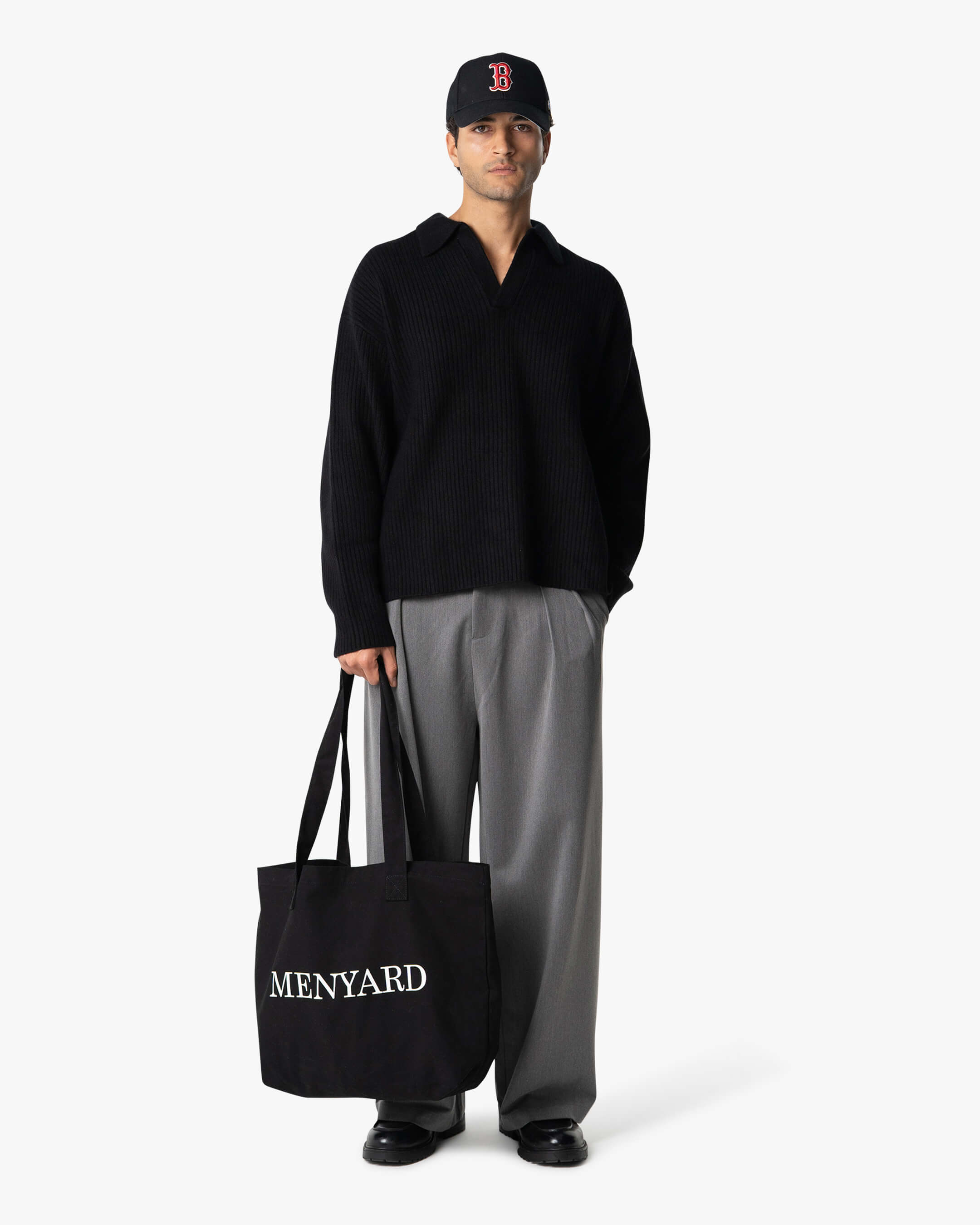 Ravello Oversized Cotton V-Neck Sweater | Black