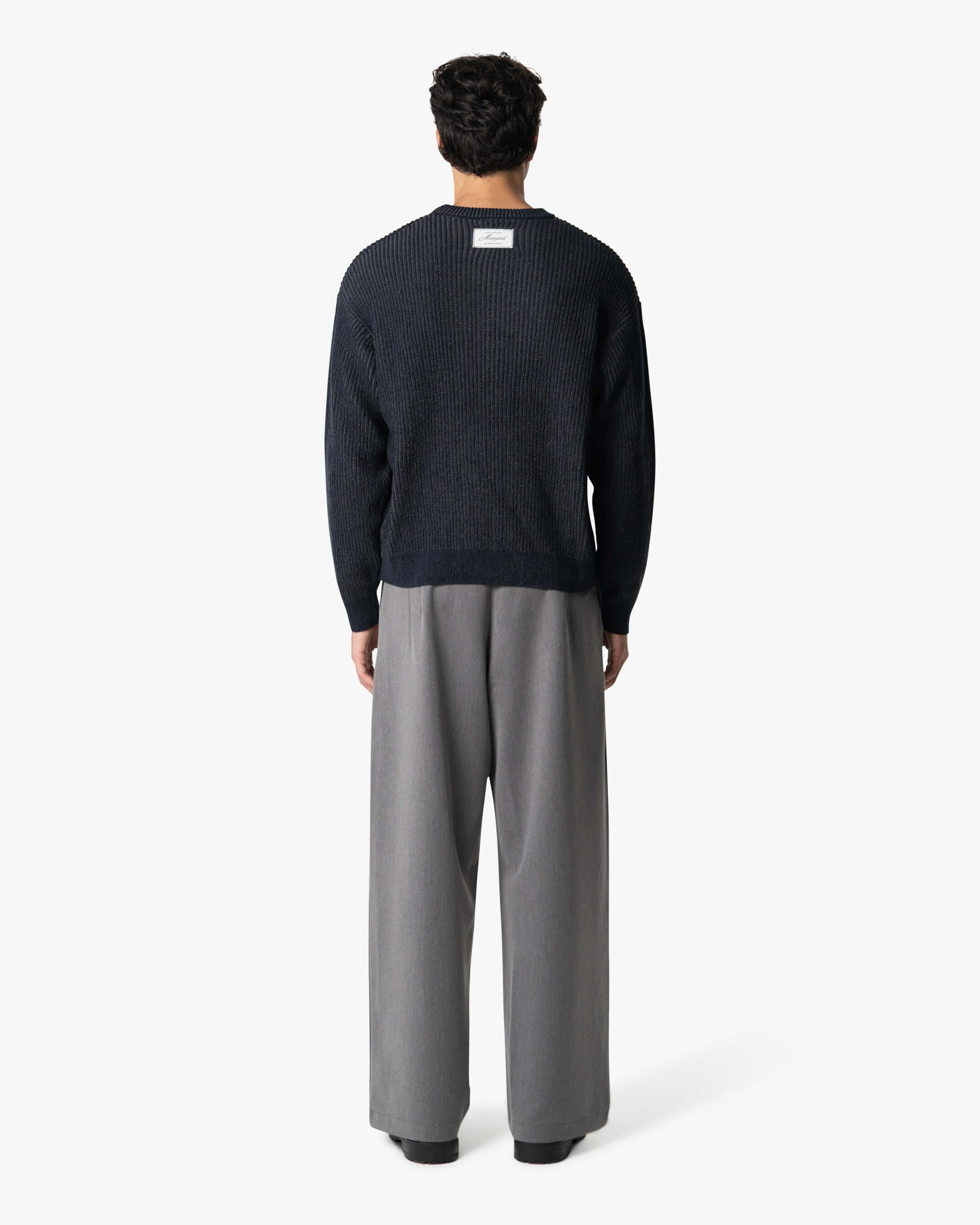 Lima Boxy Knitted Cotton Sweater | Navy/Grey