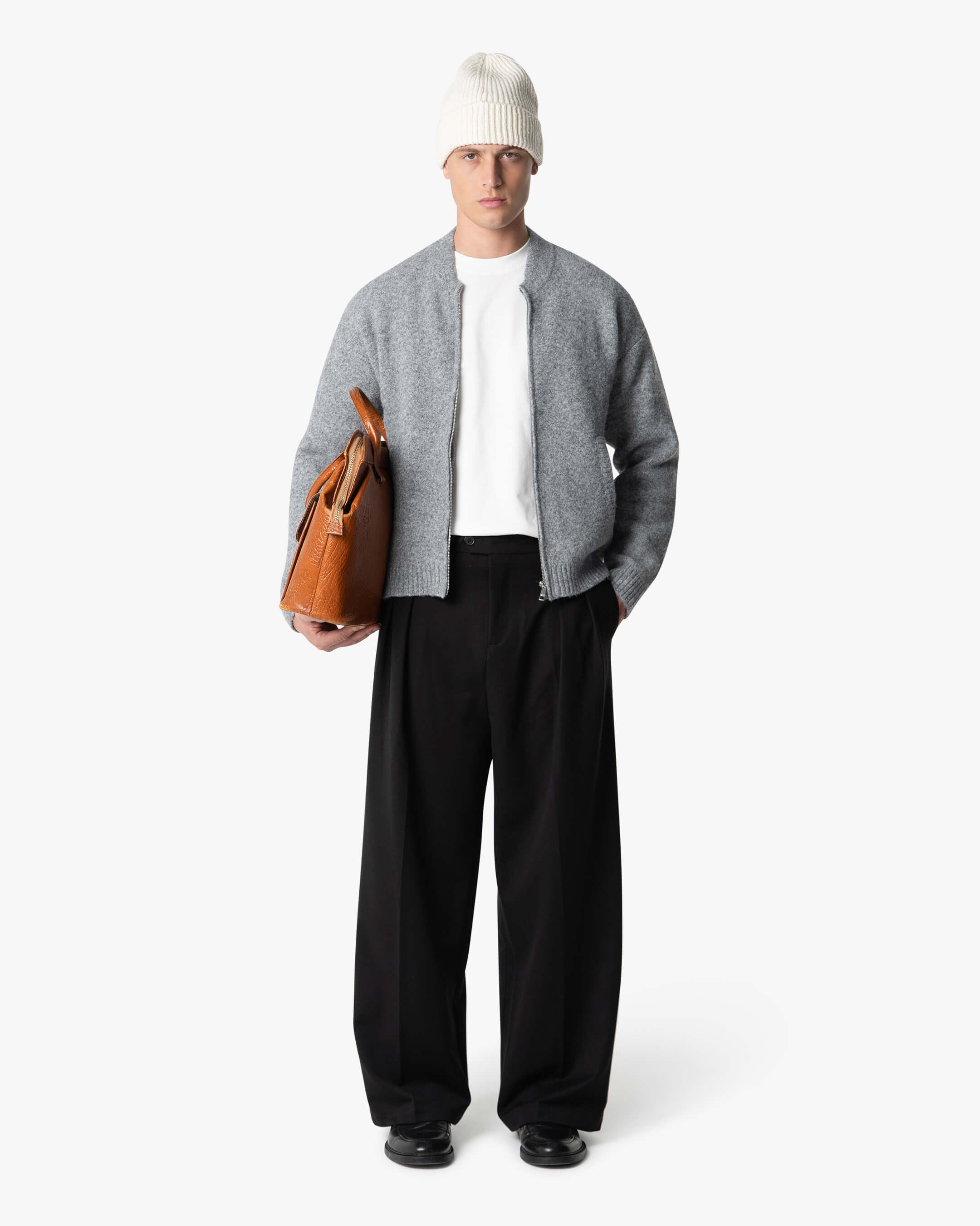 Signore Brushed Zip-Up Cardigan | Grey Melee