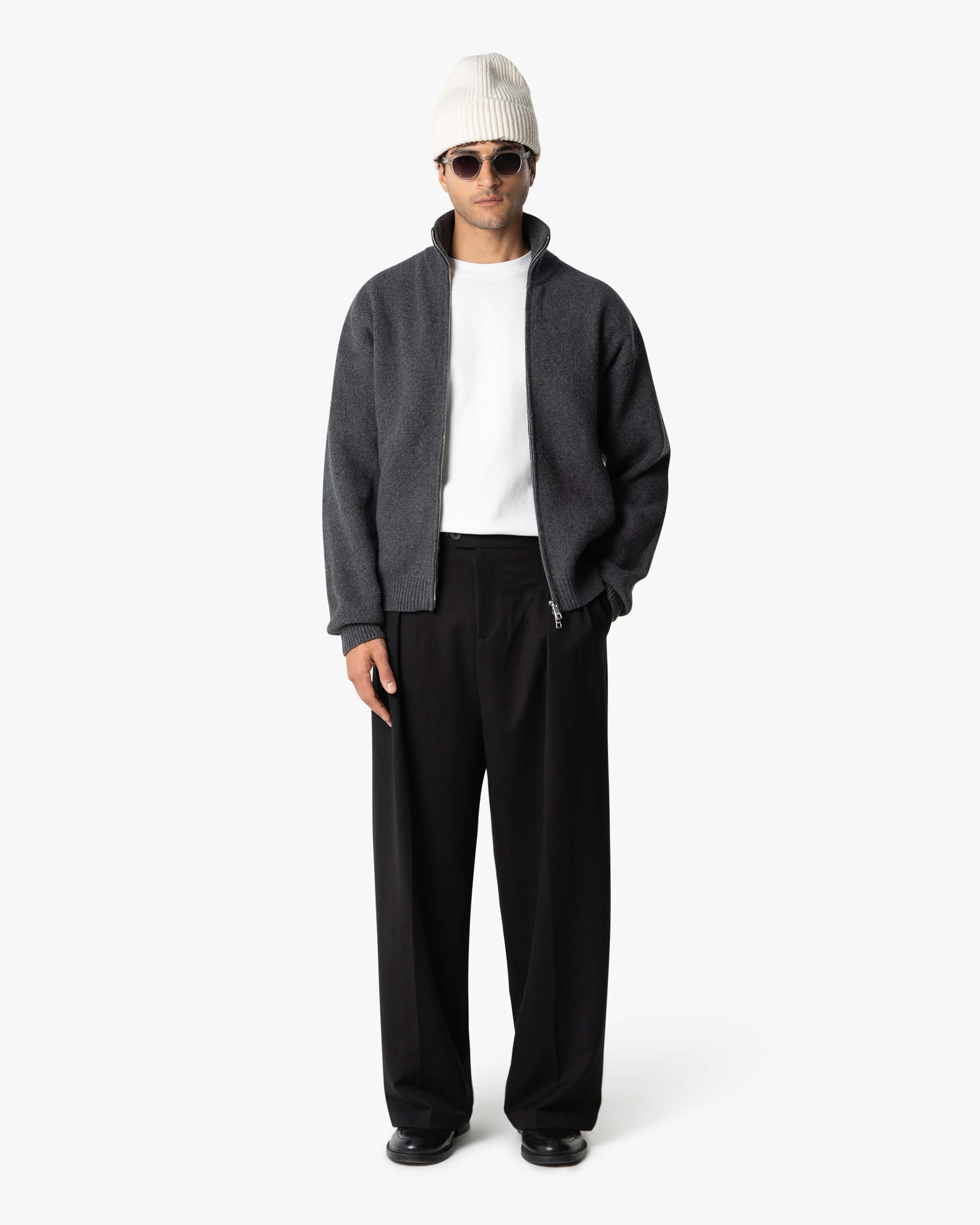 Ventura Cotton Zip-Up Cardigan | Dark Grey