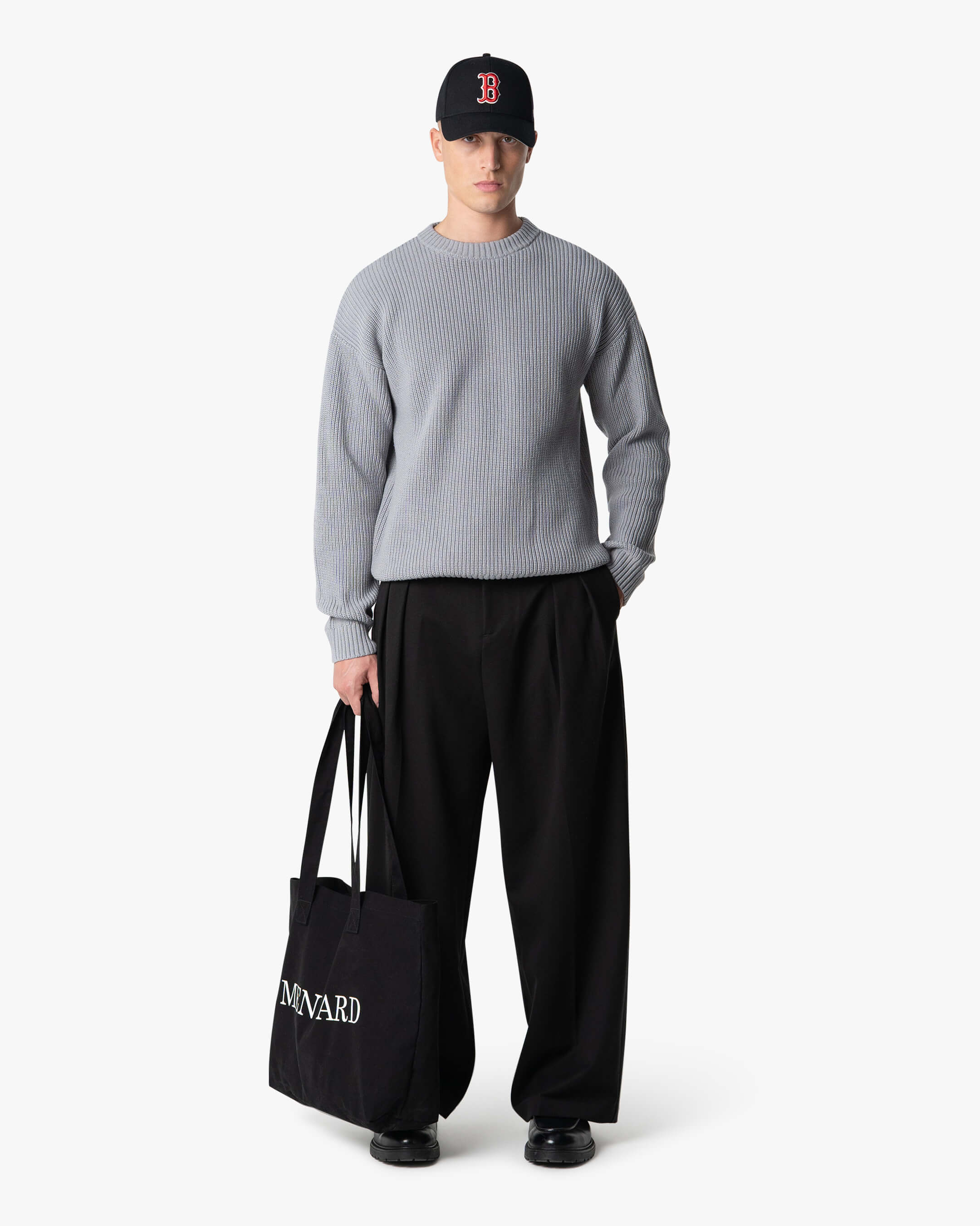 Naval Knitted Cotton Sweater | Grey Melee