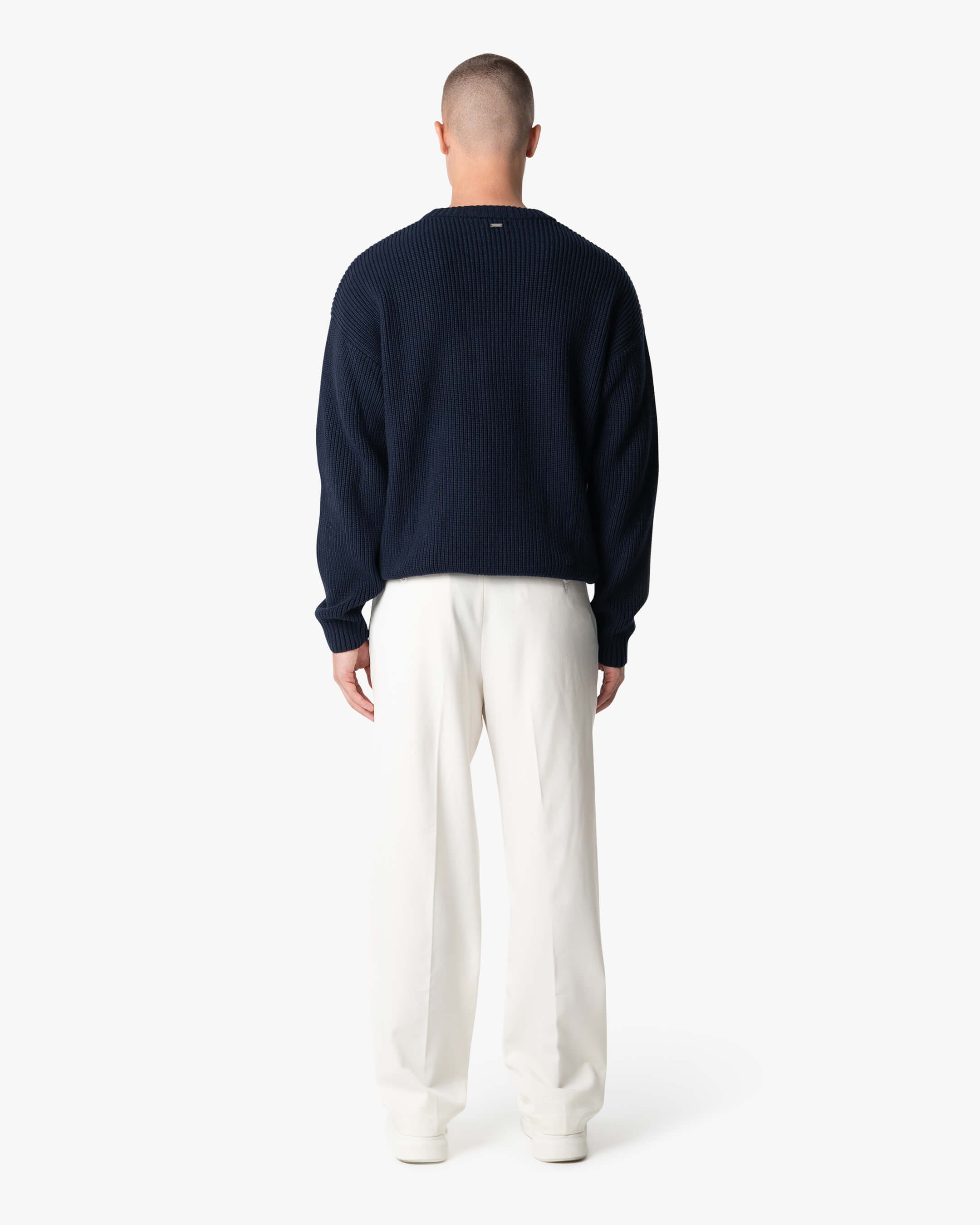 Naval Knitted Cotton Sweater | Navy
