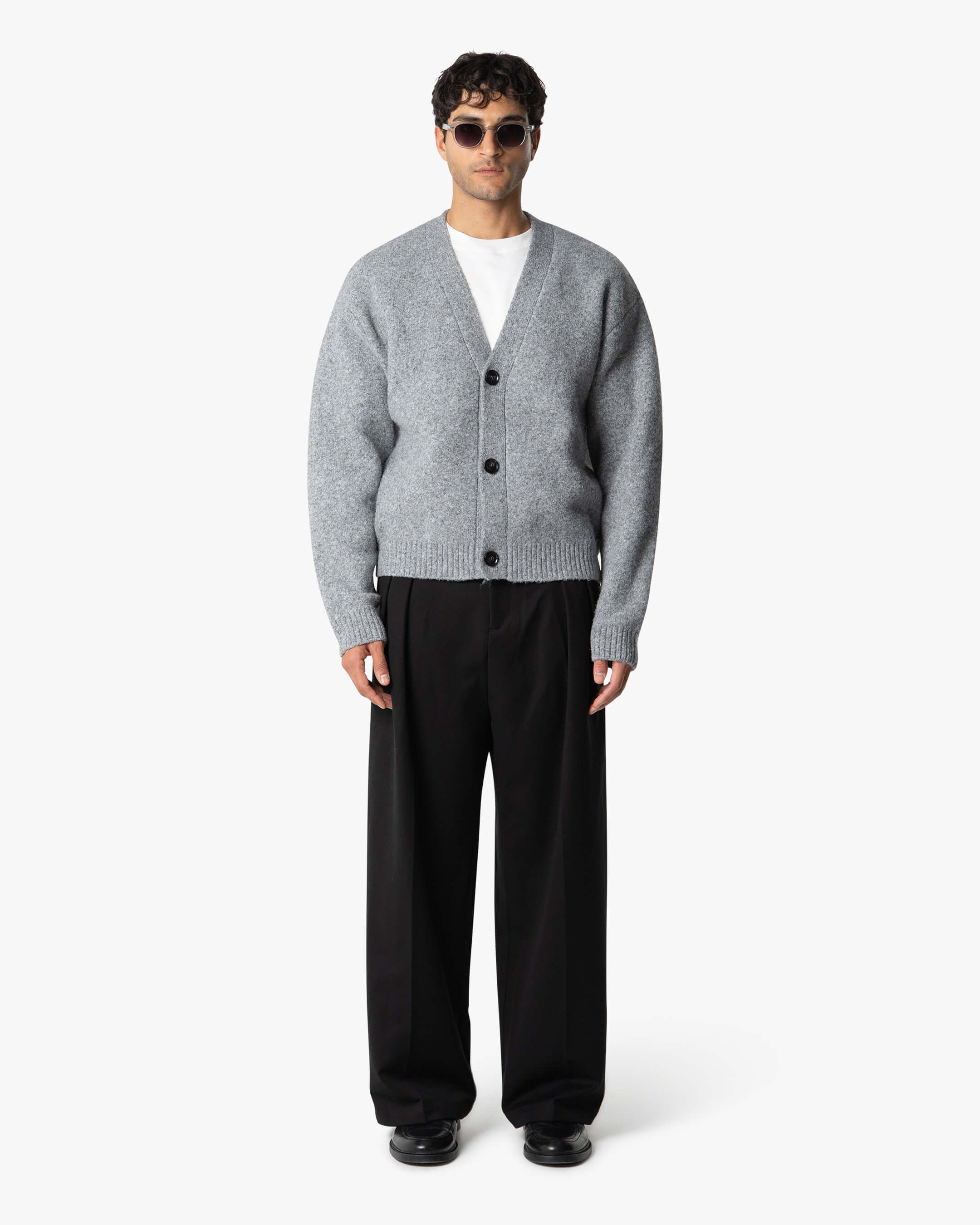 Marea V-Neck Brushed Cardigan | Grey Melee