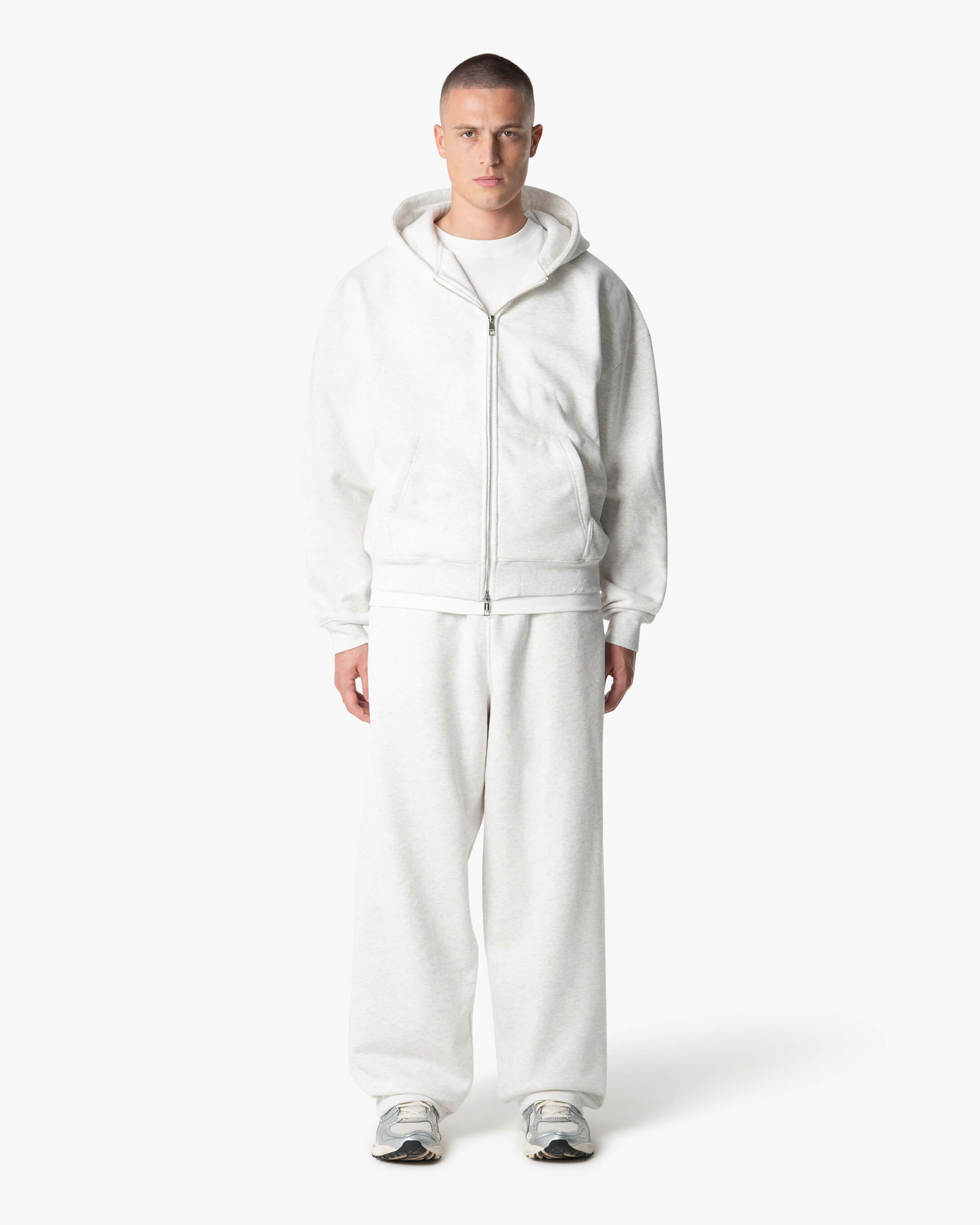 Oversized Blank Zip Hoodie | Light Grey Melee