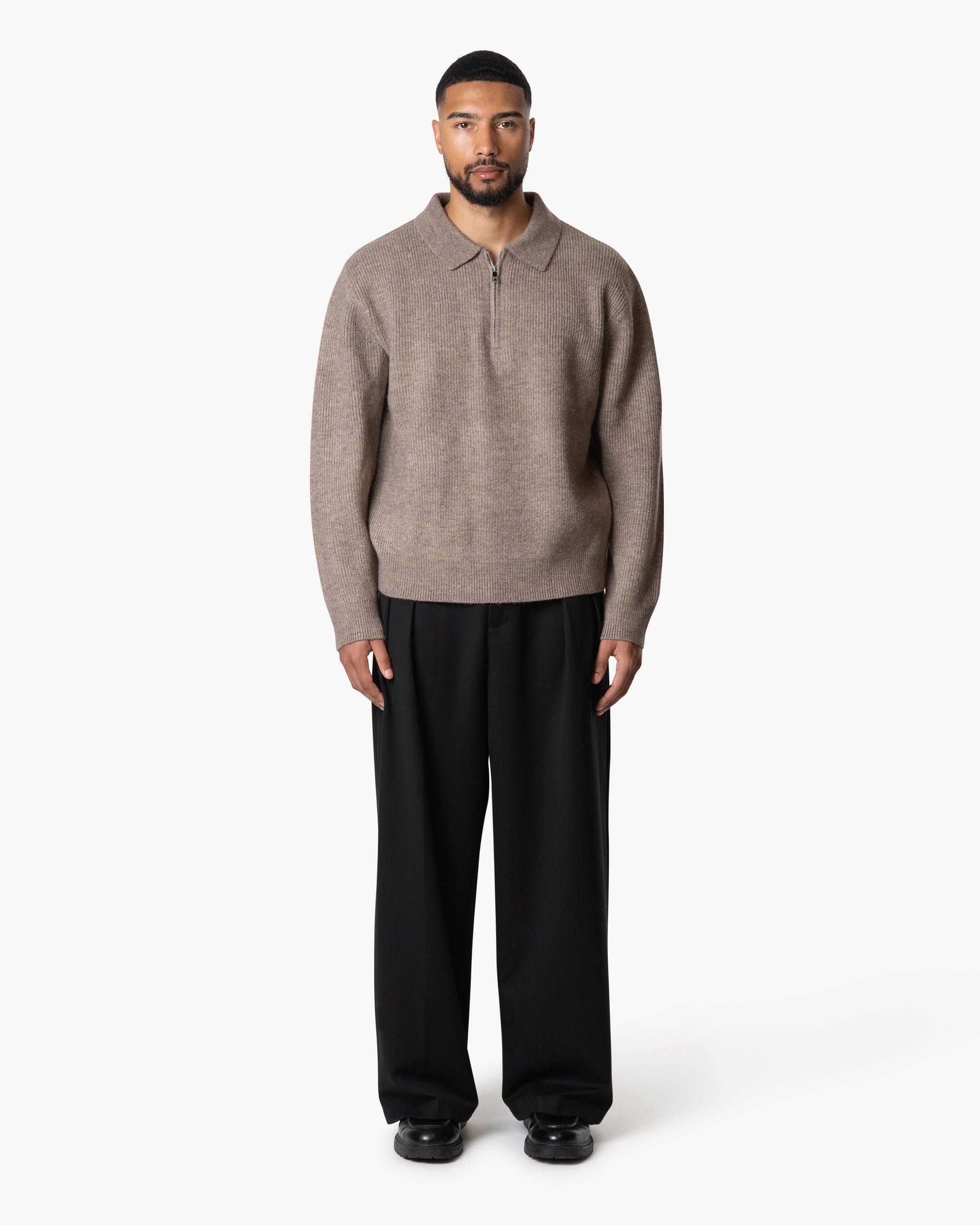 Levante Knitted Half-Zip Polo Sweater | Light Brown