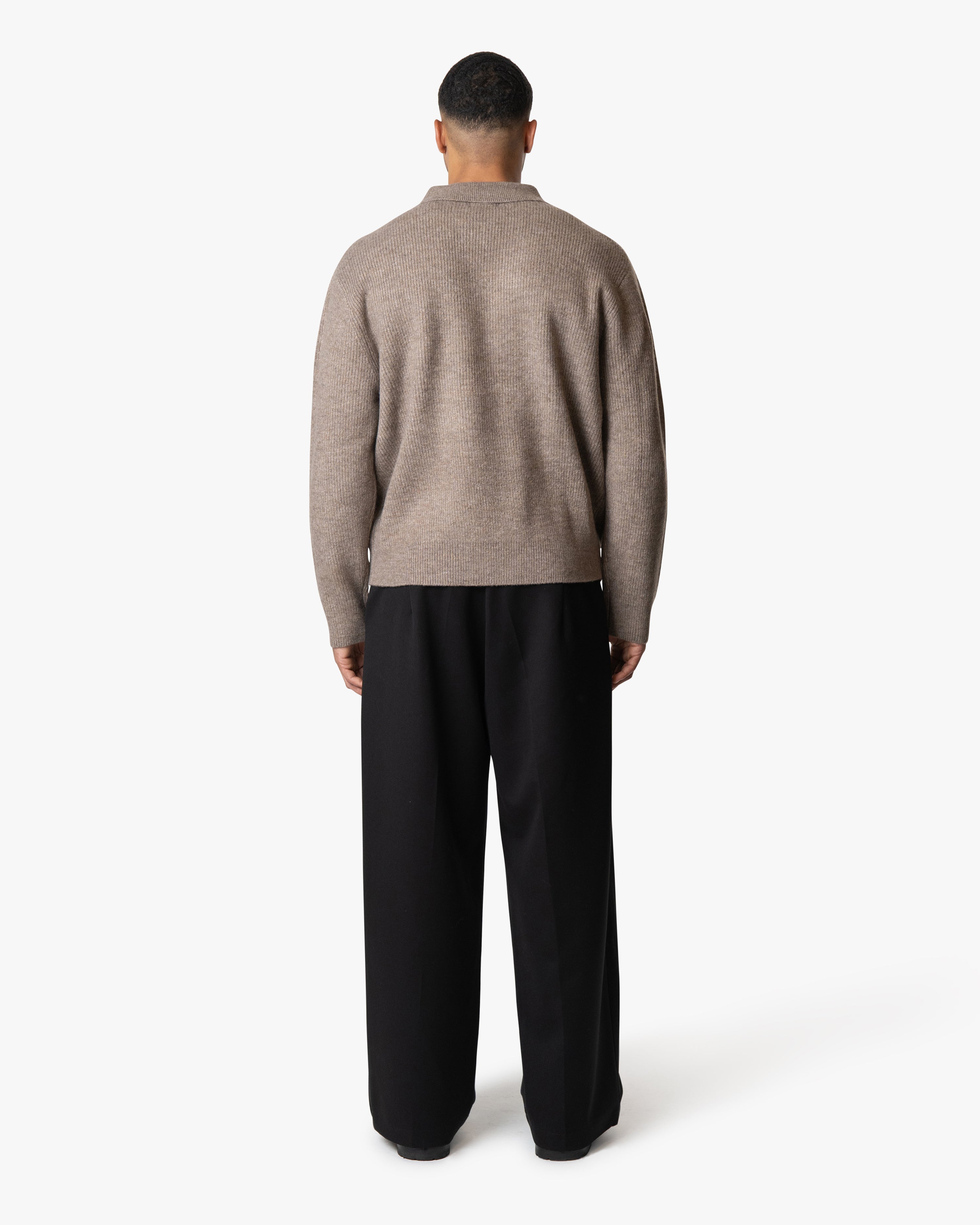 Levante Knitted Half-Zip Polo Sweater | Light Brown