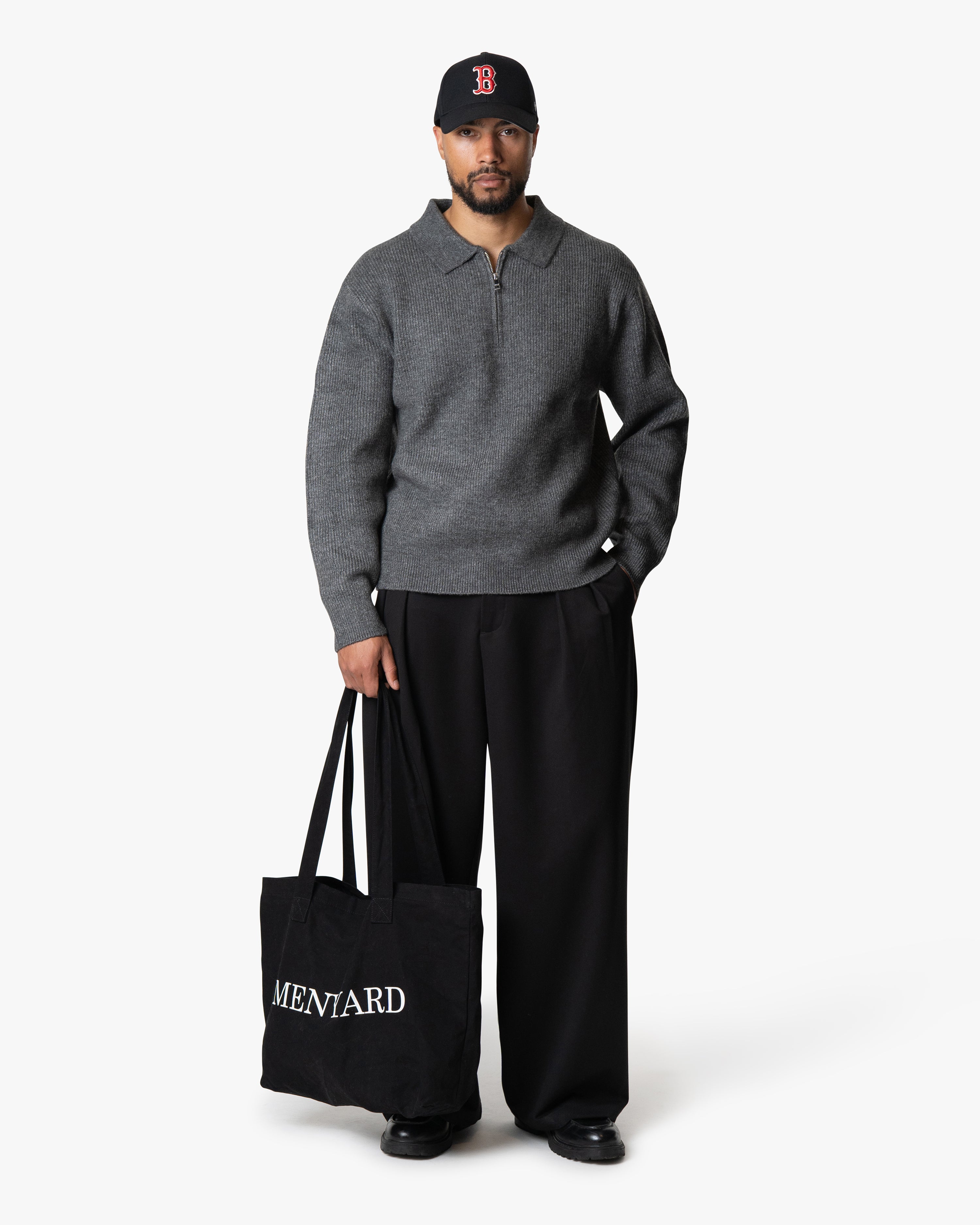 Levante Knitted Half-Zip Polo Sweater | Dark Grey
