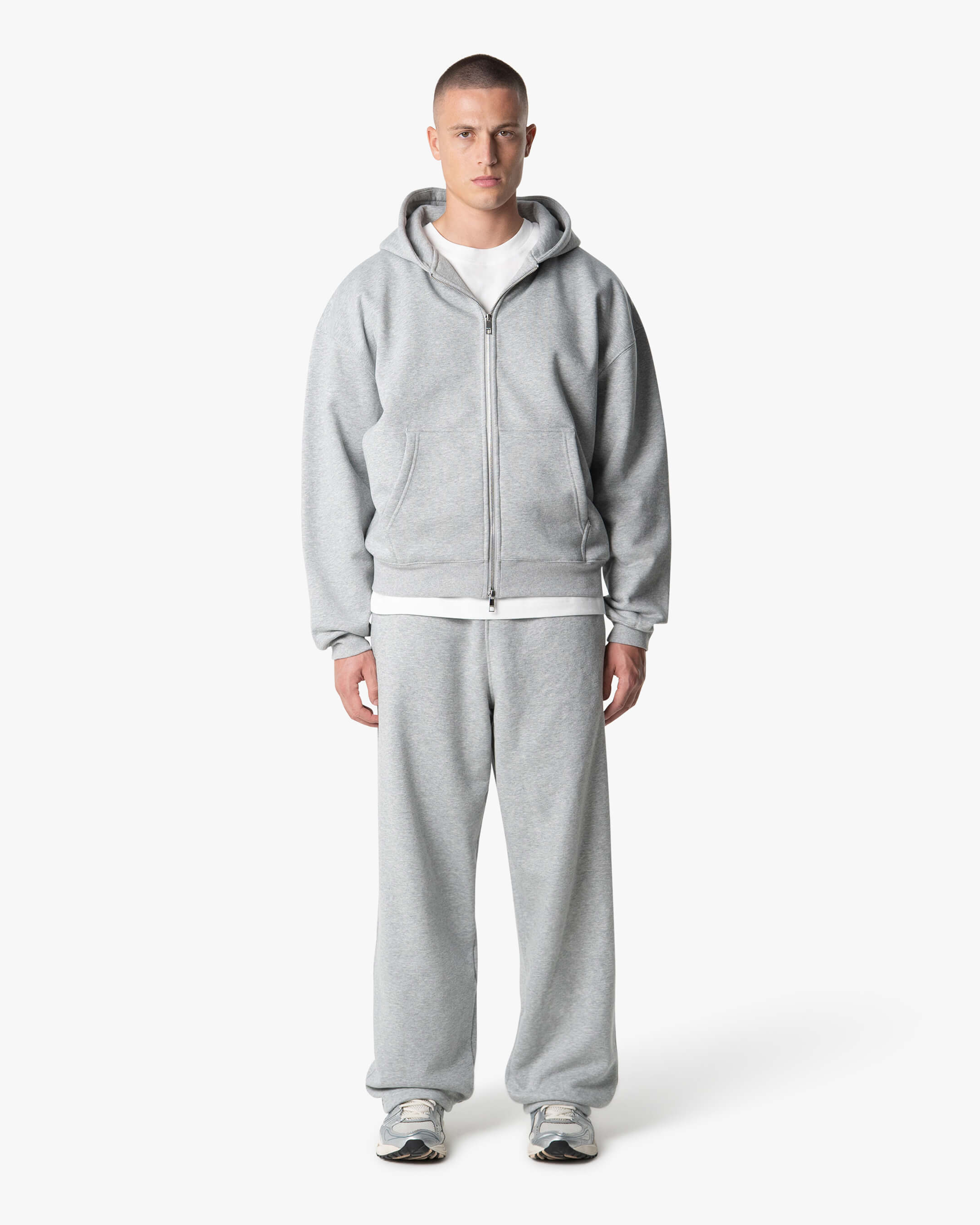Oversized Blank Zip Hoodie | Grey Melee