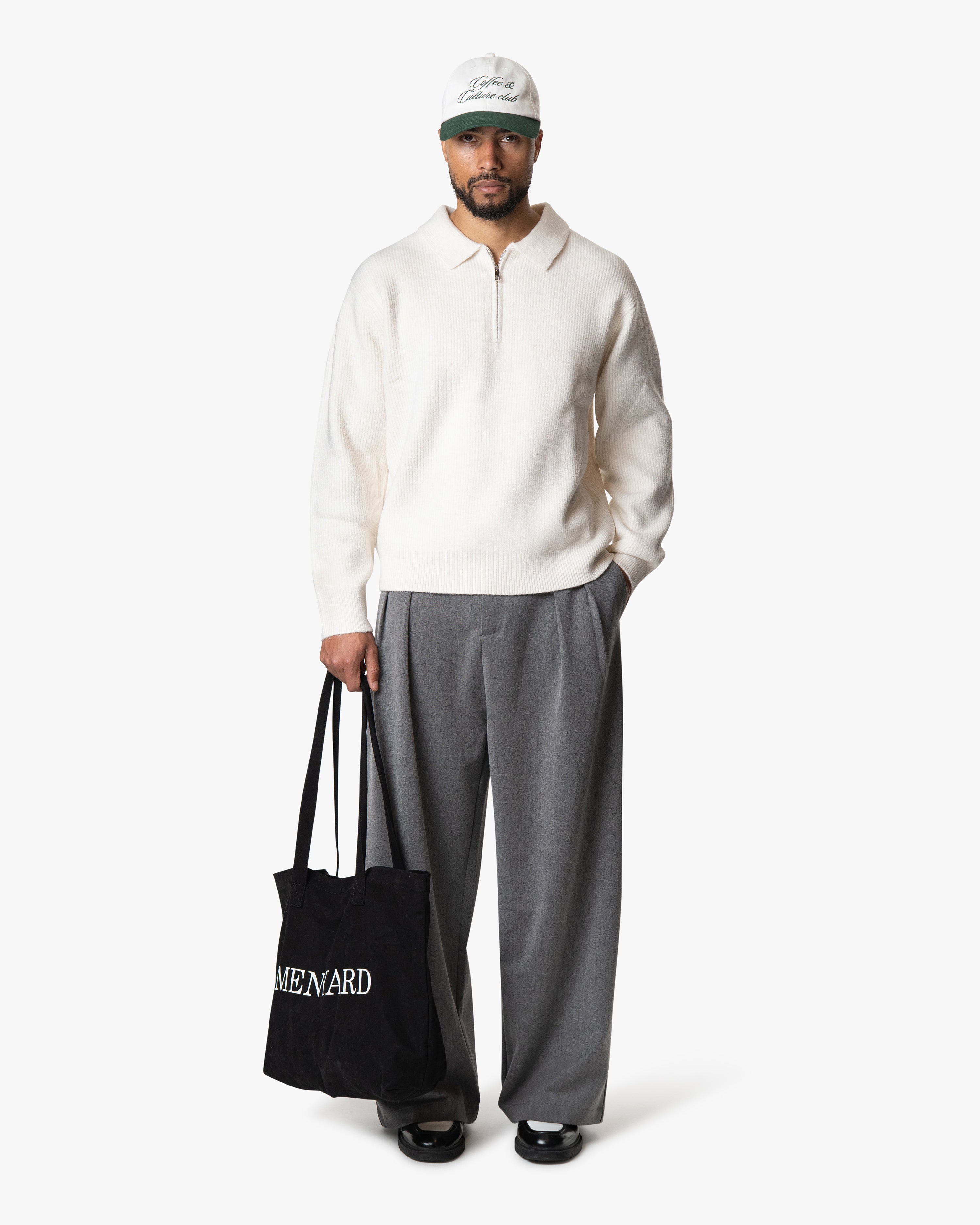 Levante Knitted Half-Zip Polo Sweater | Ecru