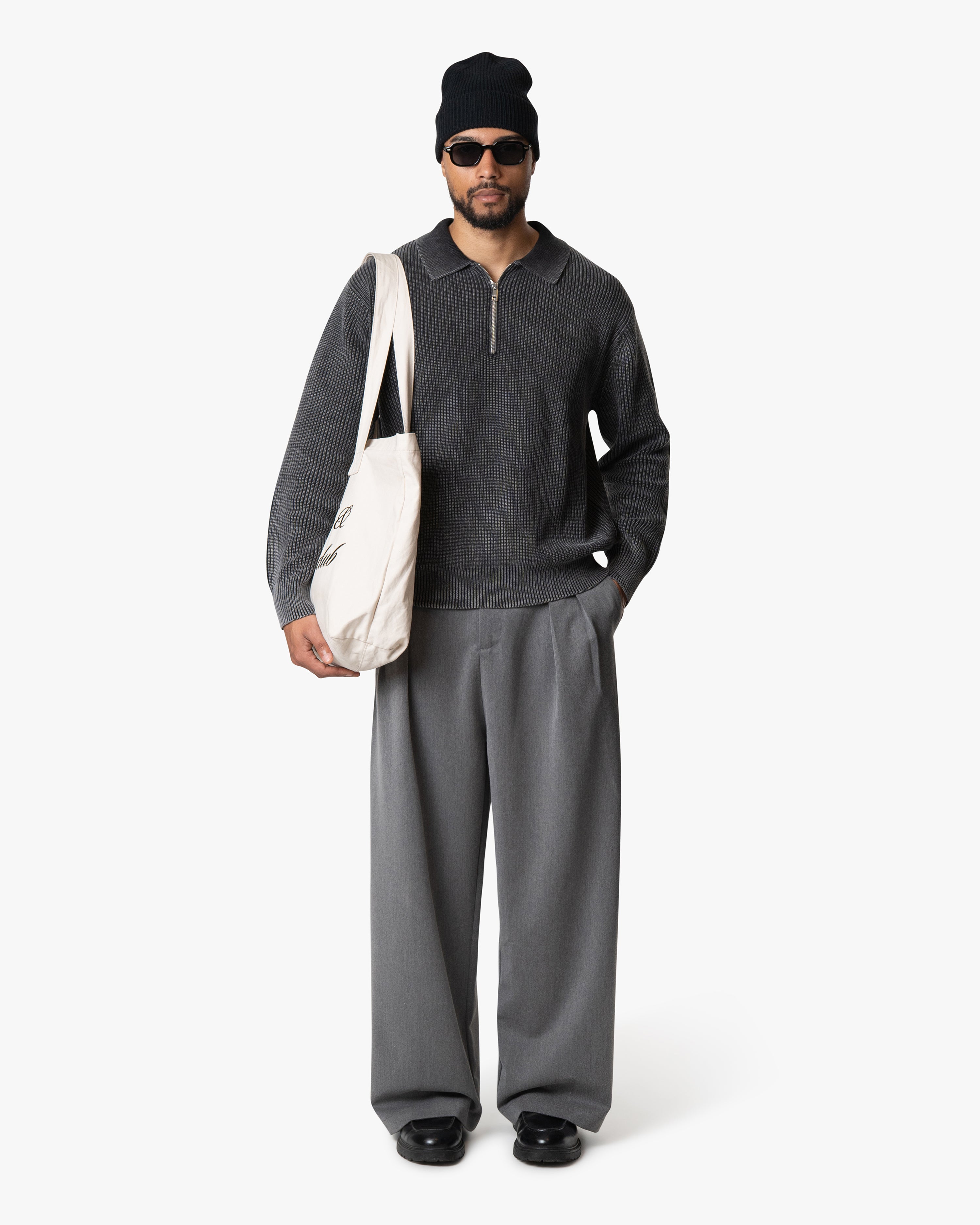 Orazio Cotton Half-Zip Polo Sweater | Acid Black