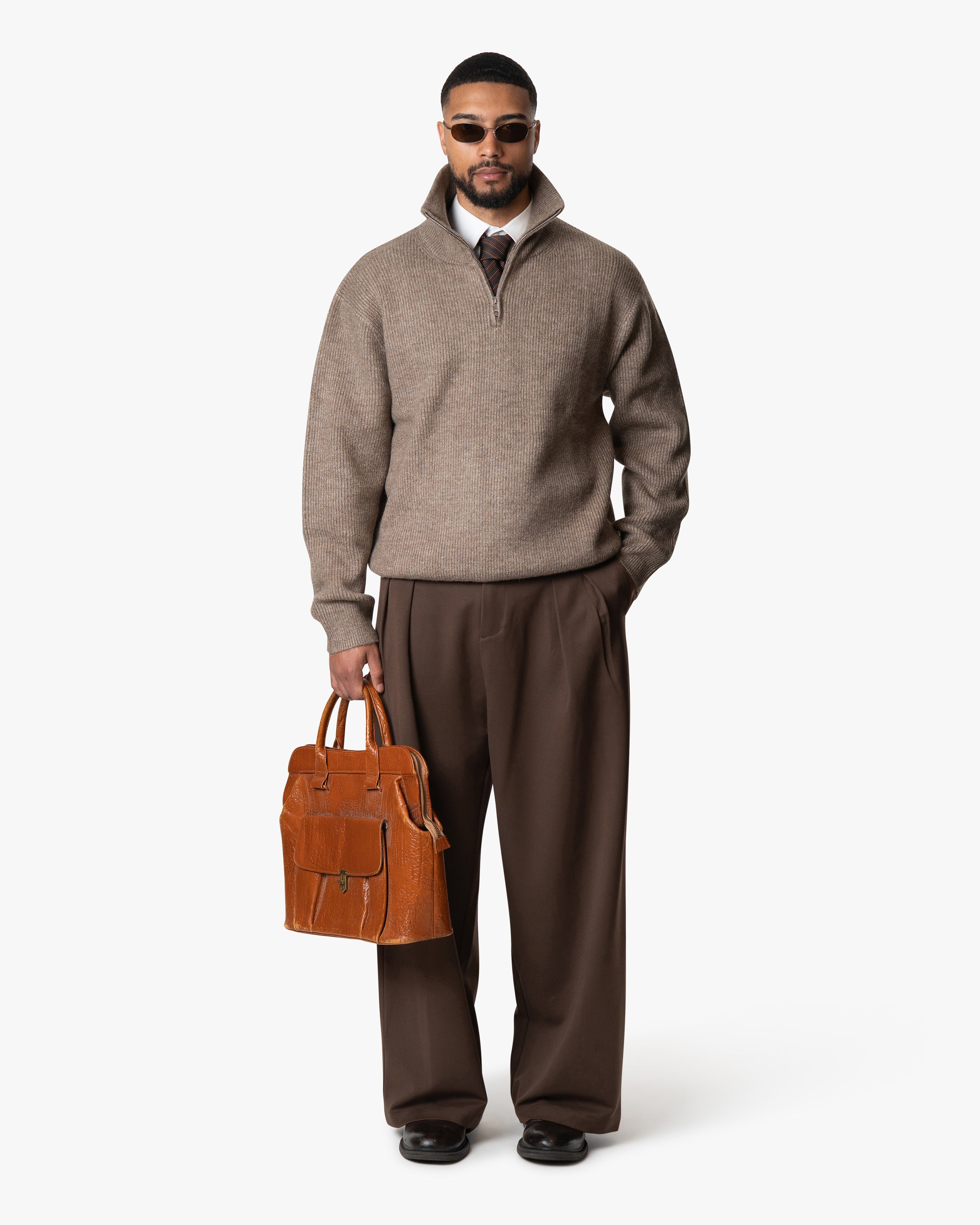 Sontuso Knitted Half-Zip Sweater | Light Brown