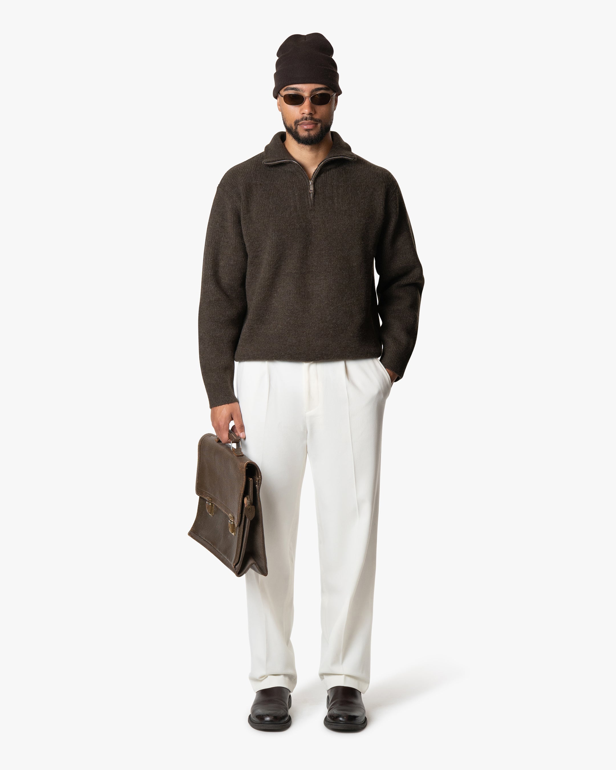 Sontuso Knitted Half-Zip Sweater | Dark Brown