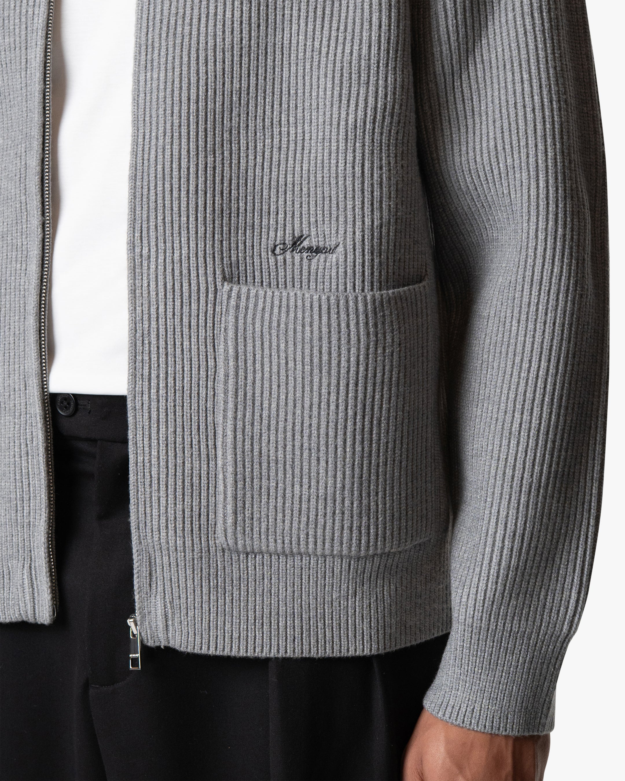 Giacca Heavy Knitted Zip-Up Cardigan | Grey Melee