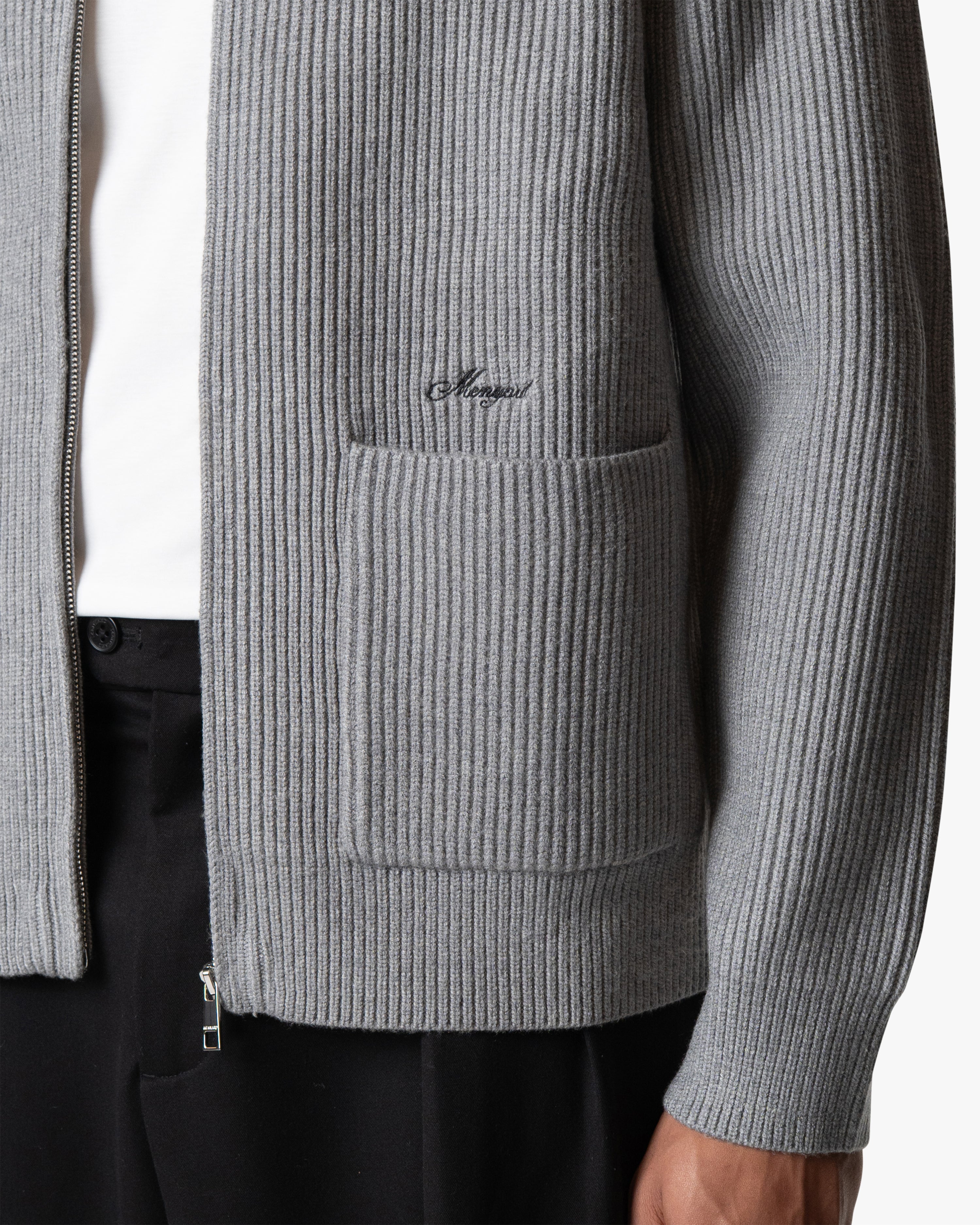 Giacca Heavy Knitted Zip-Up Cardigan | Grey Melee