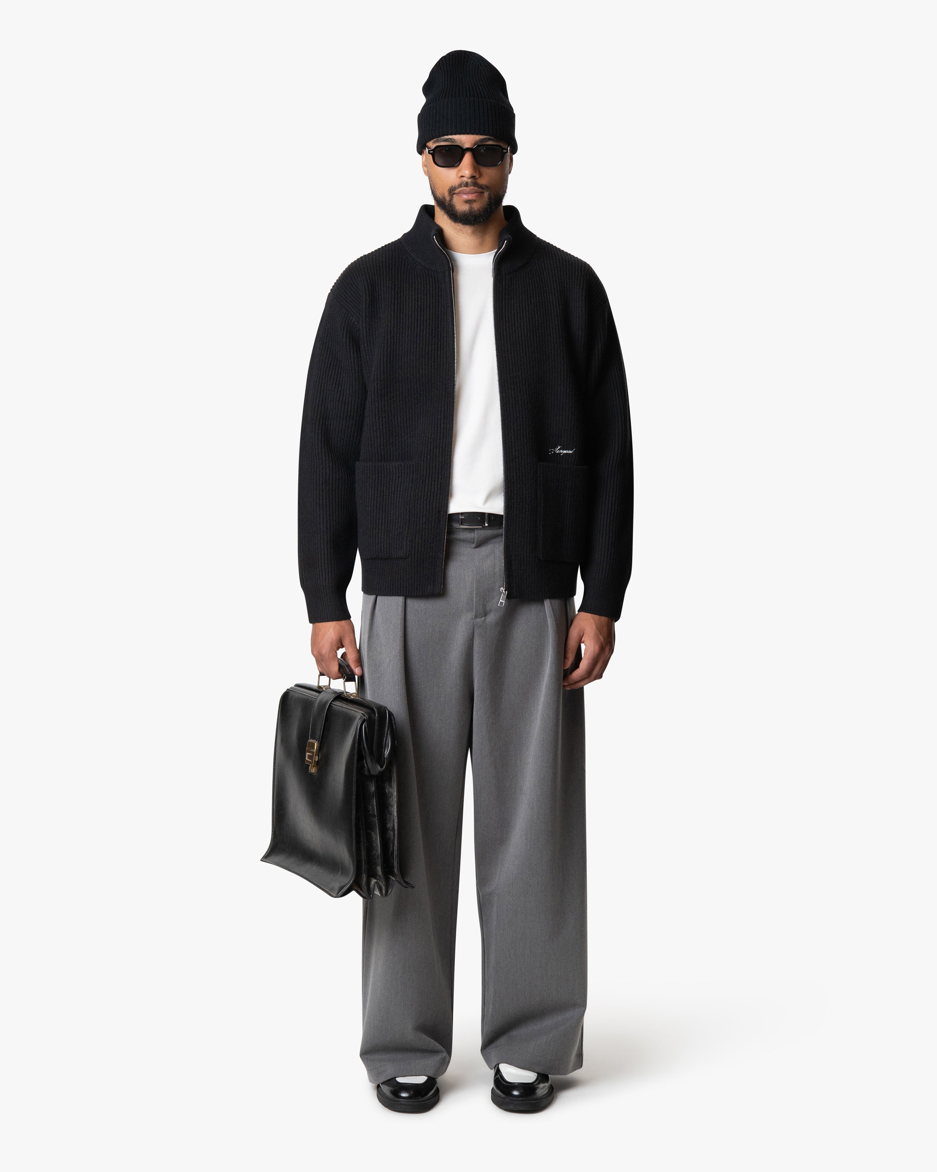 Giacca Heavy Knitted Zip-Up Cardigan | Black