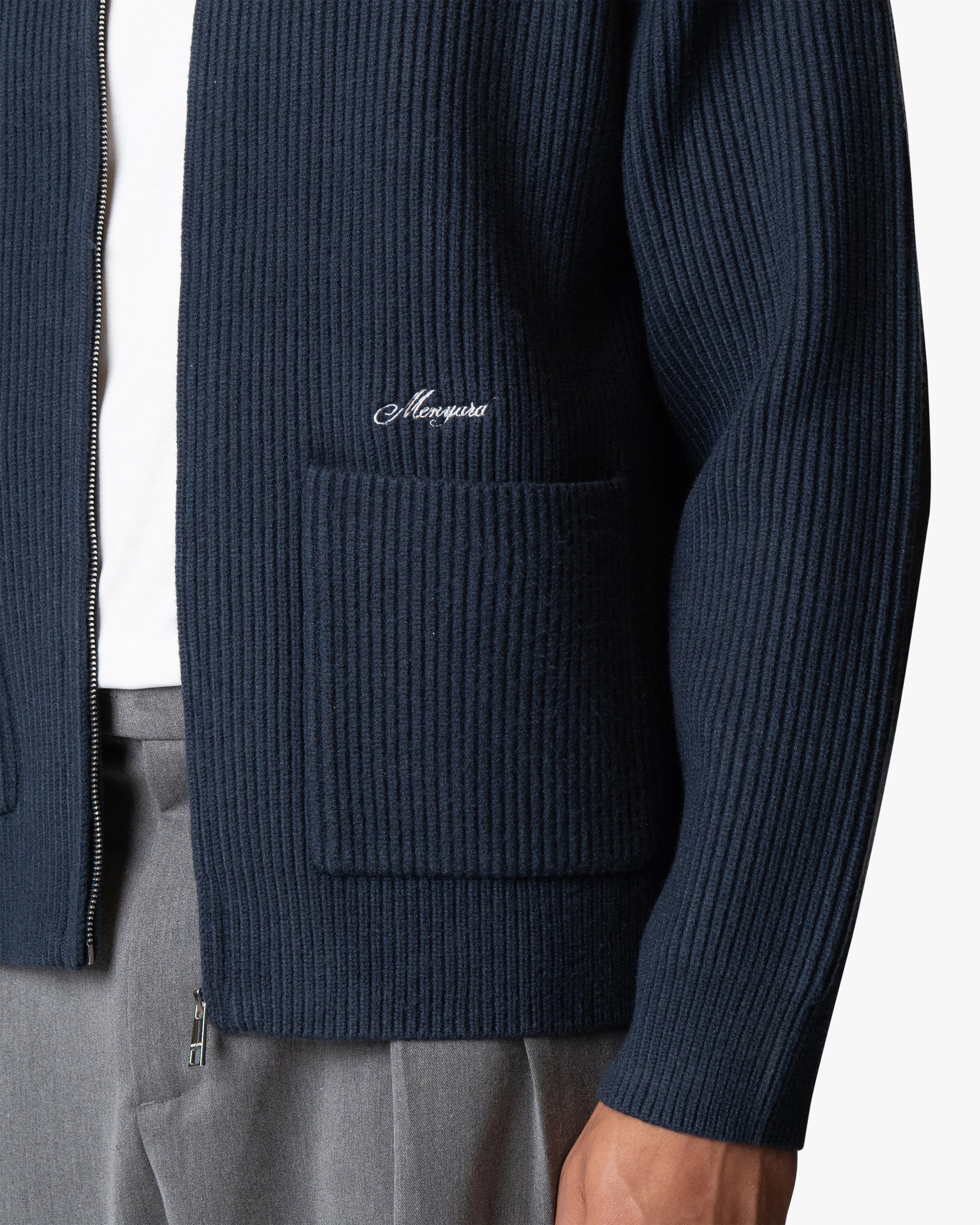 Giacca Heavy Knitted Zip-Up Cardigan | Navy