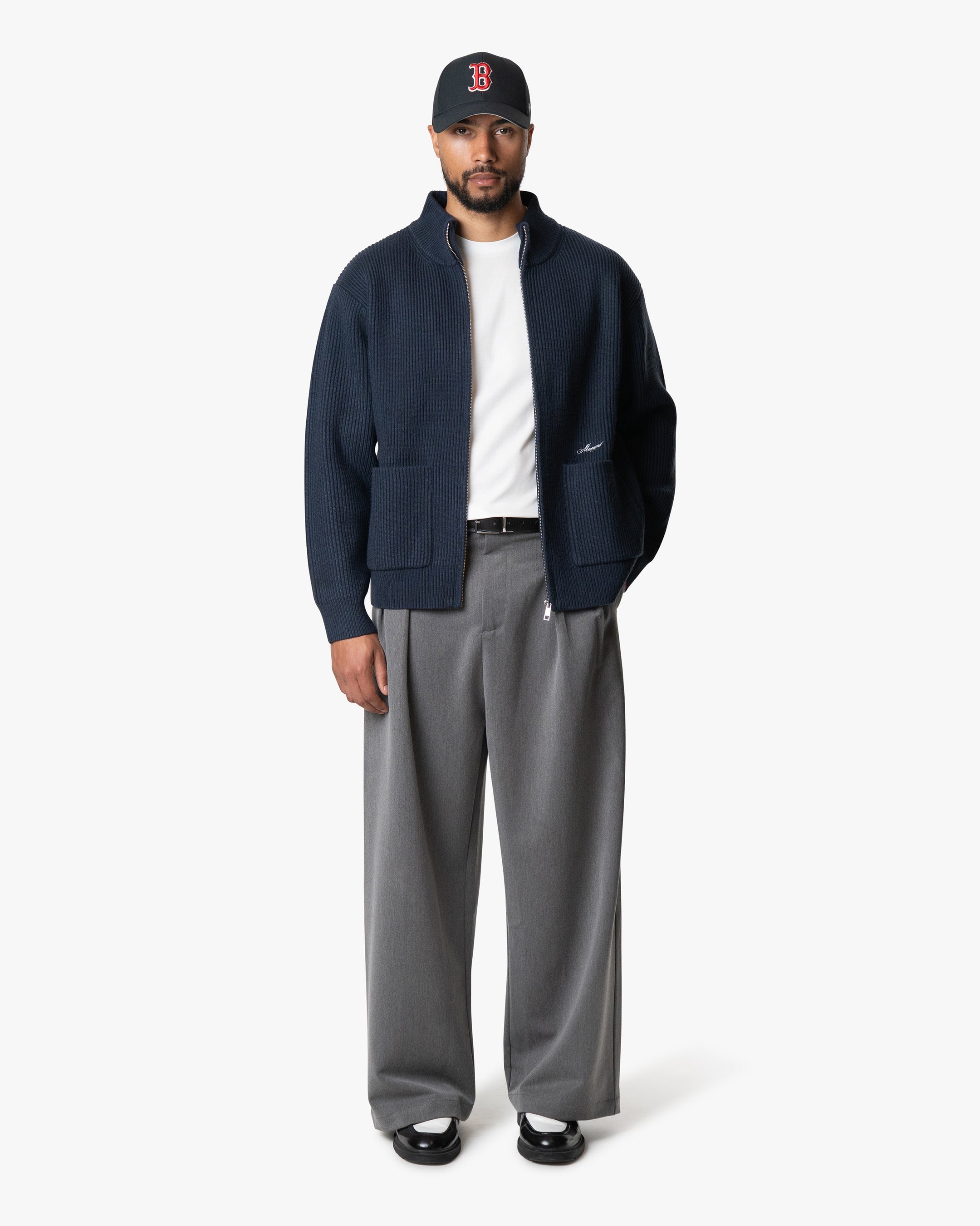 Giacca Heavy Knitted Zip-Up Cardigan | Navy