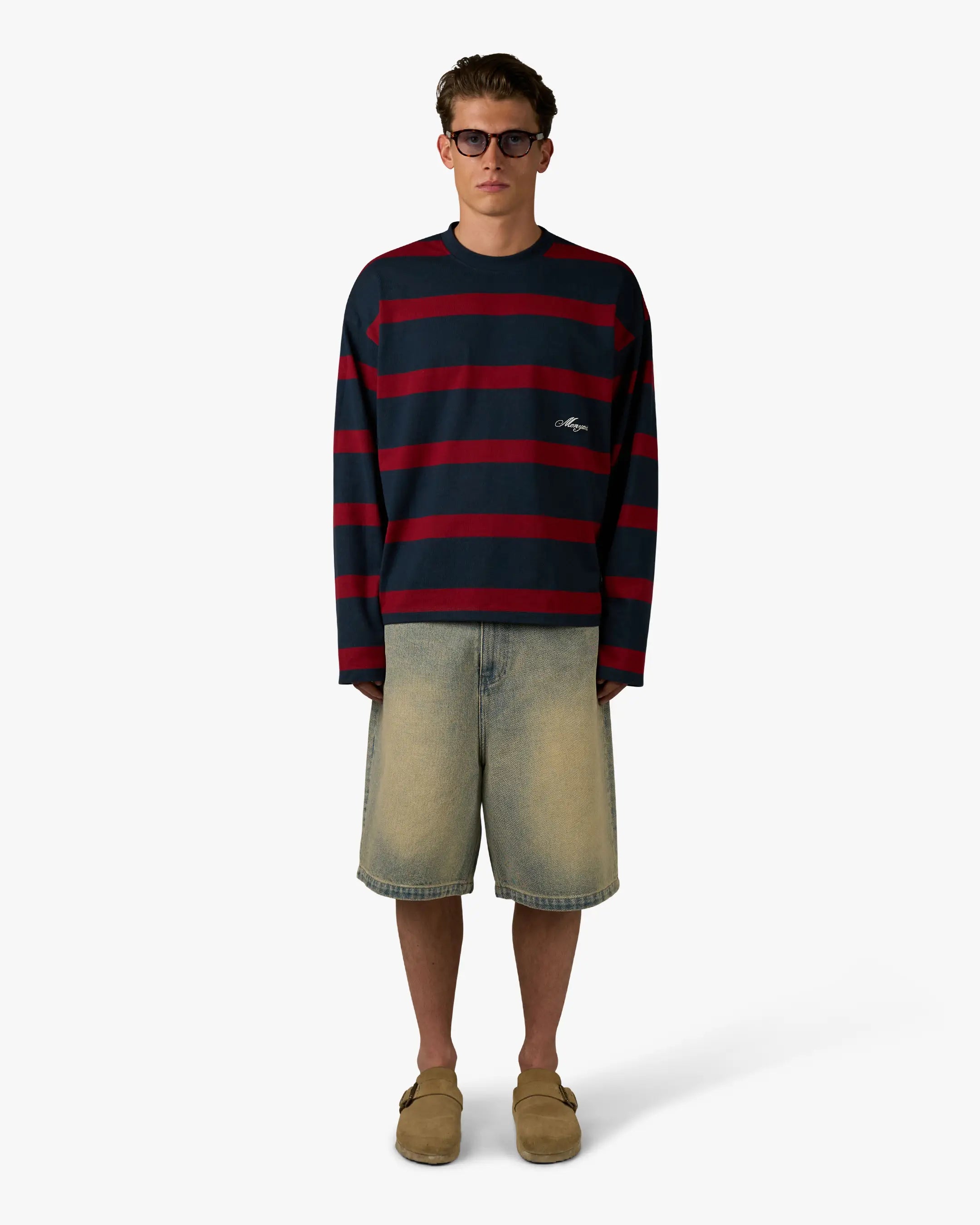 Striped Boxy Longsleeve | Navy/Burgundy