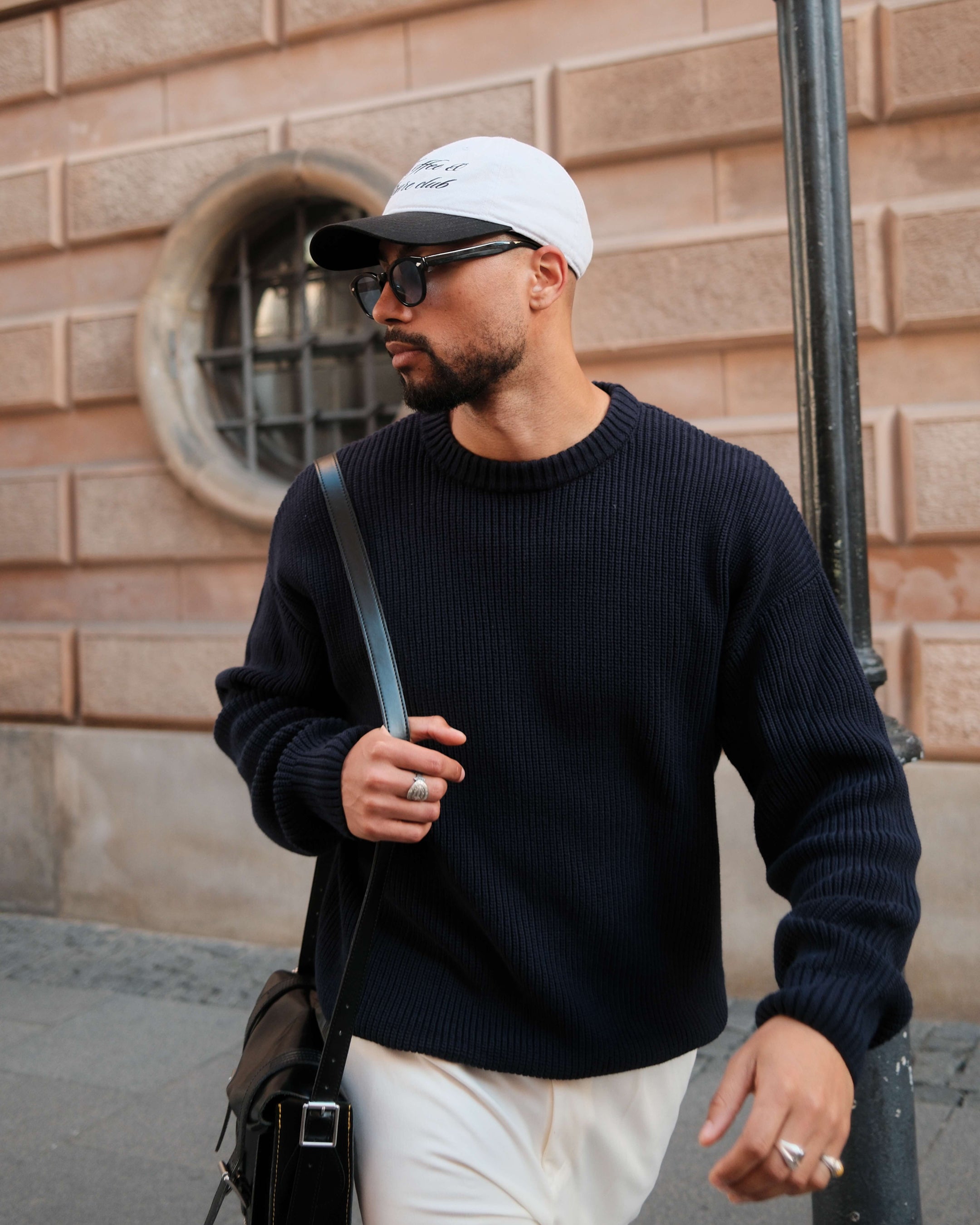 Naval Knitted Cotton Sweater | Navy