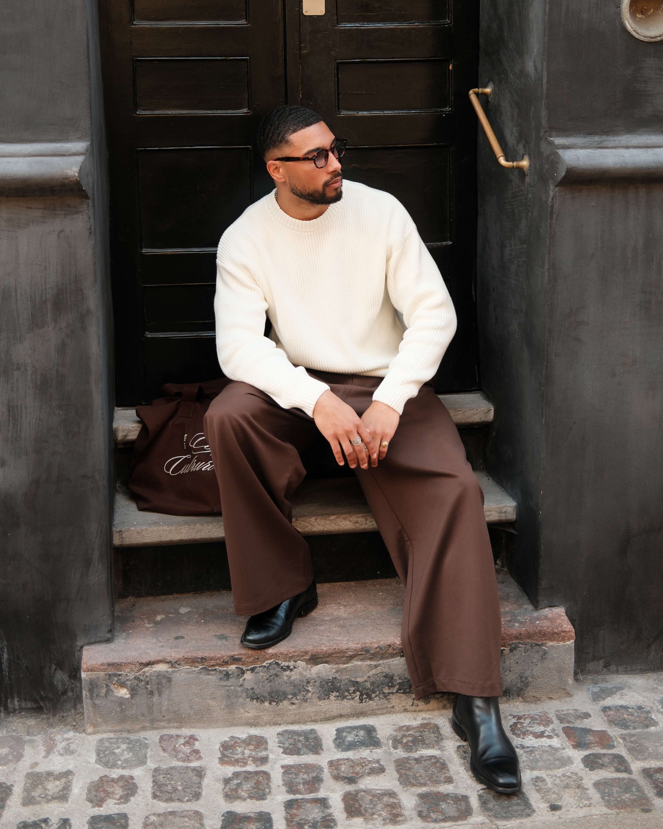 Naval Knitted Cotton Sweater | Ecru