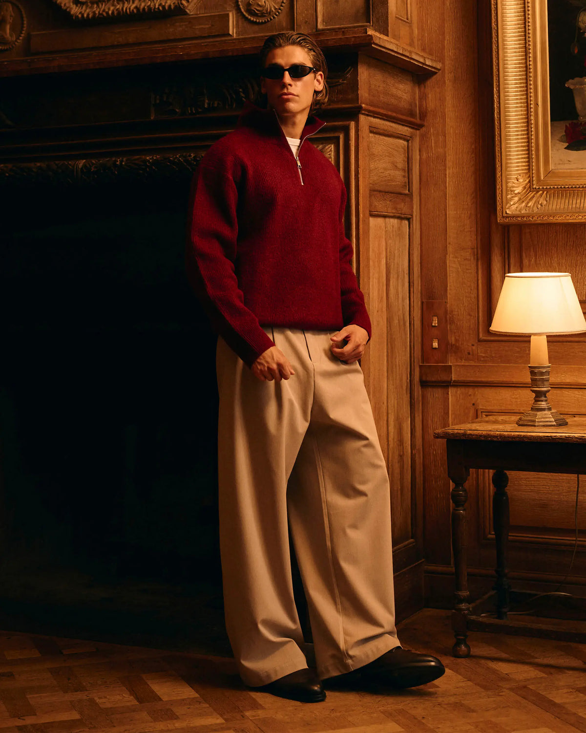 Sontuso Knitted Half-Zip Sweater | Burgundy