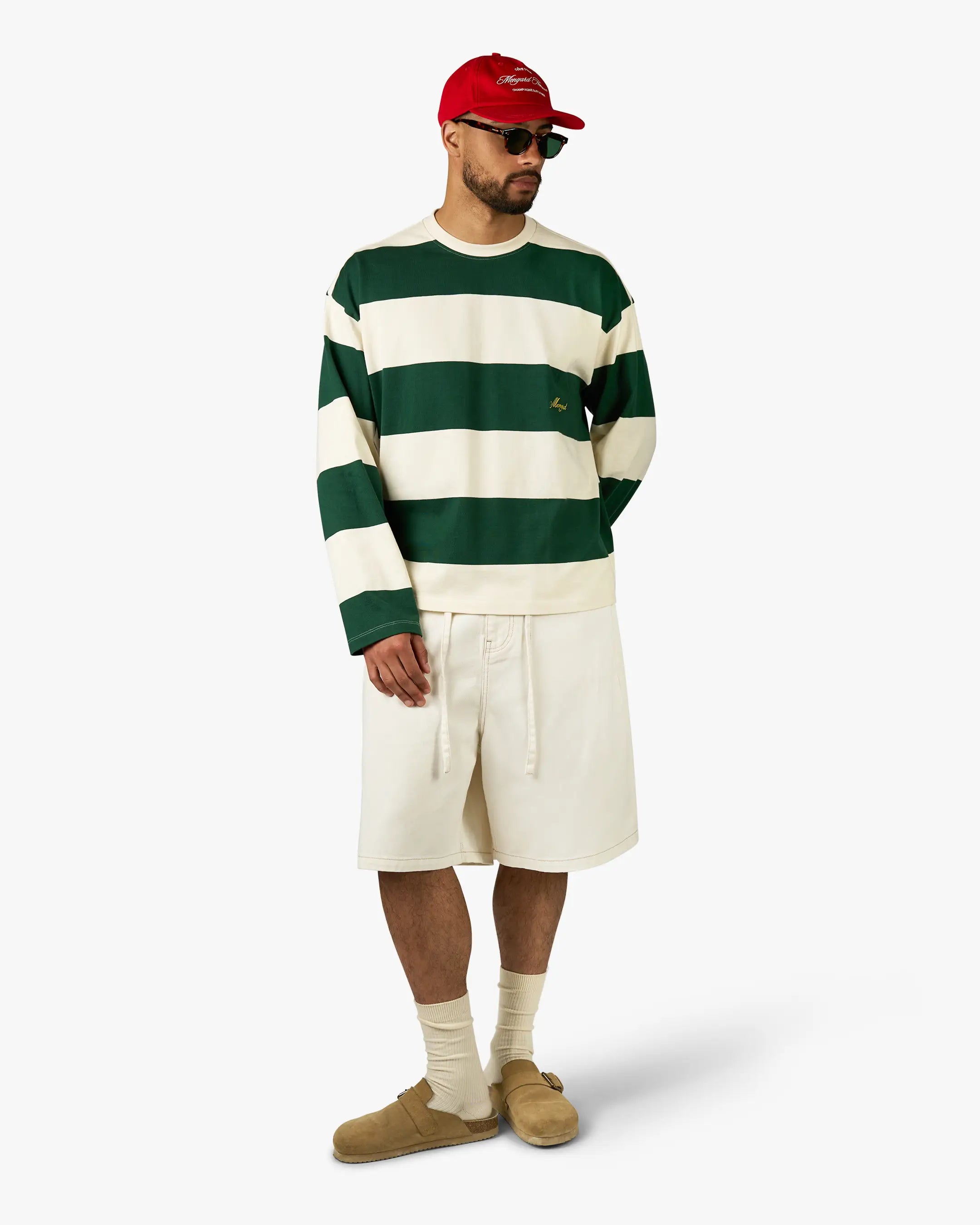Striped Boxy Longsleeve | Dark Green/Ecru