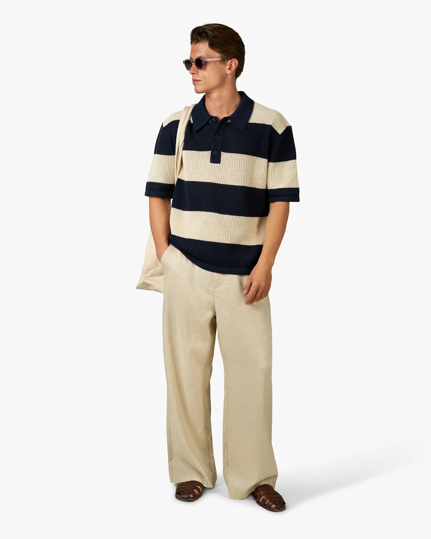 Cabris Knitted Polo | Navy/Ecru
