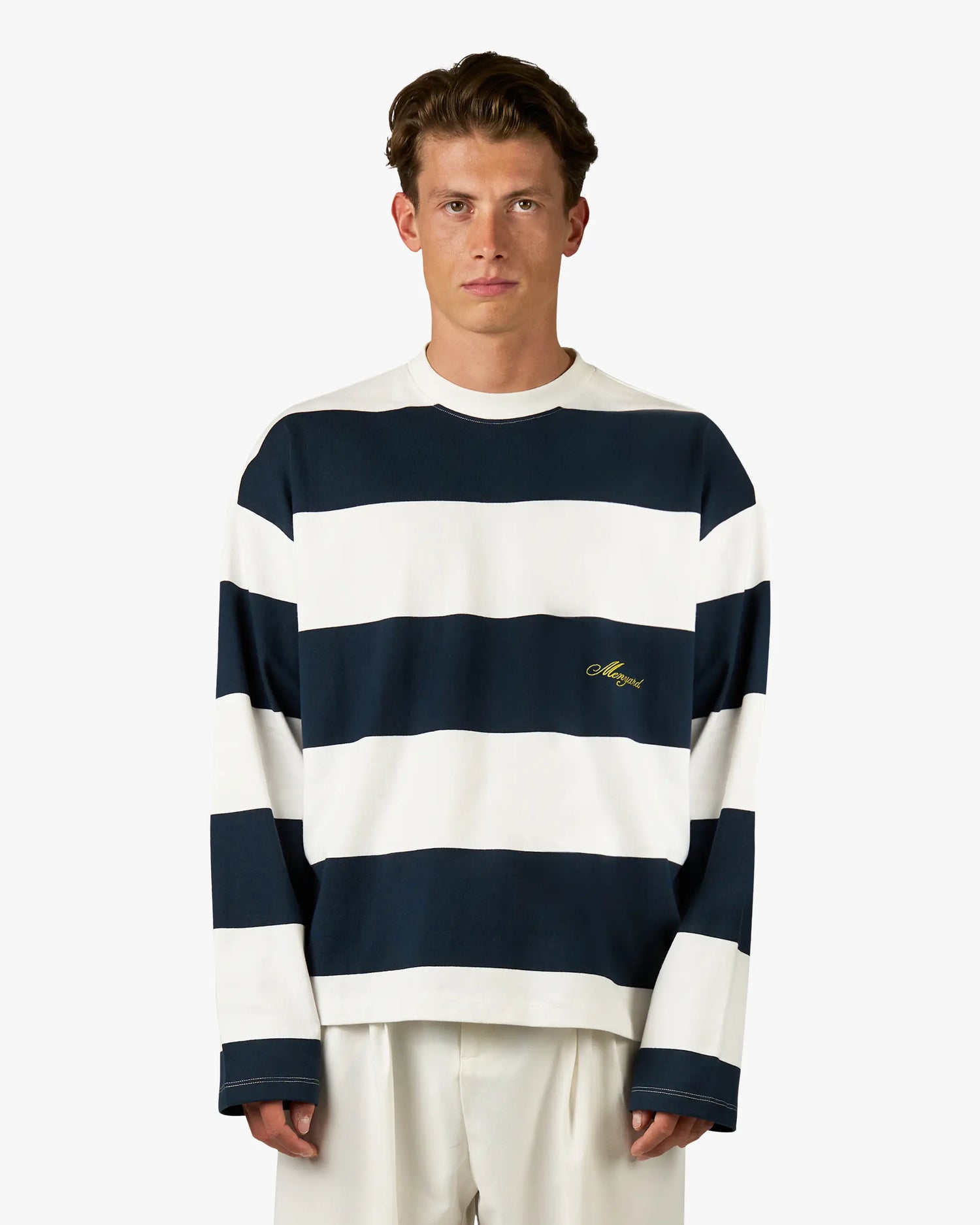 Striped Boxy Longsleeve | Dark Blue/White