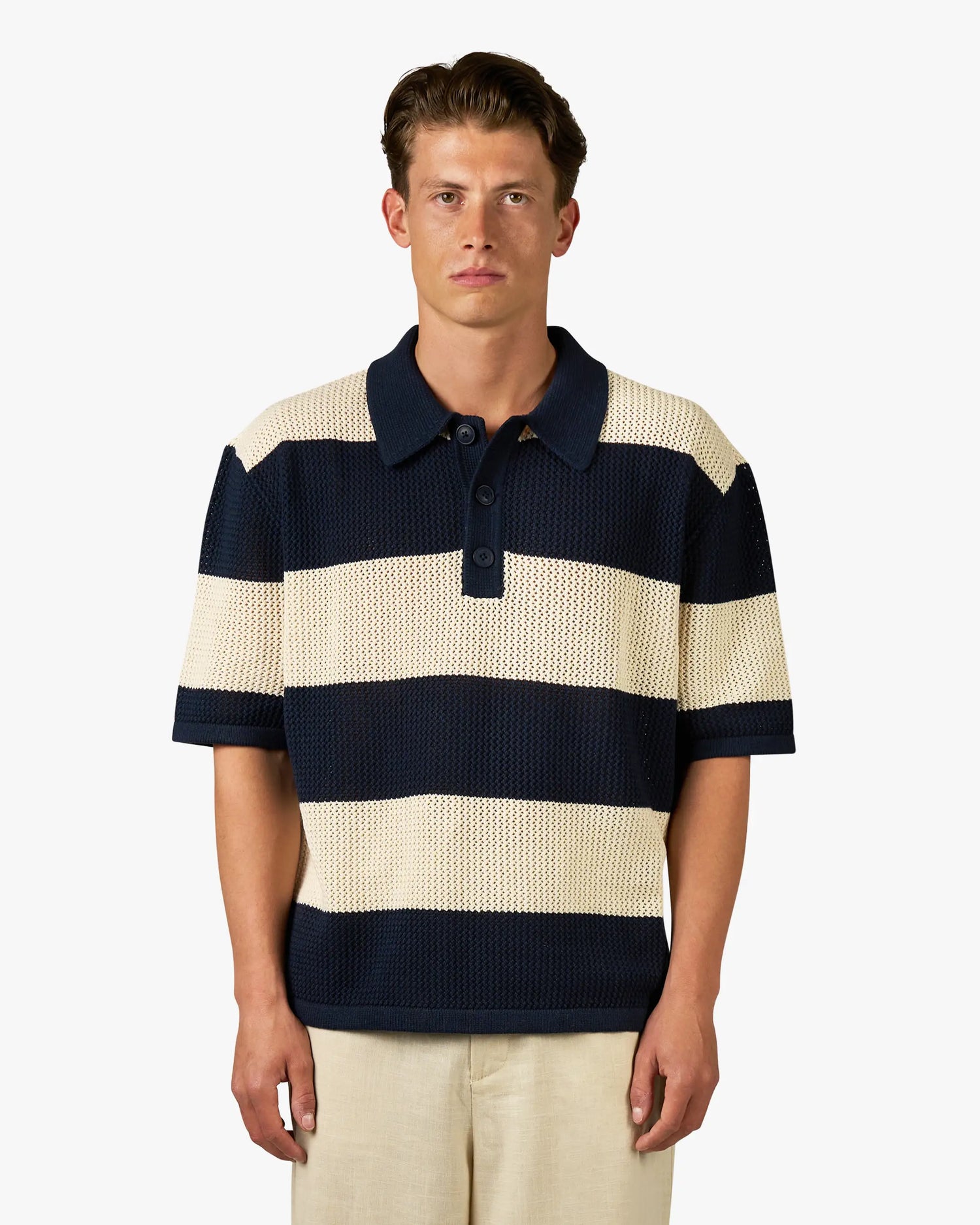 Cabris Knitted Polo | Navy/Ecru