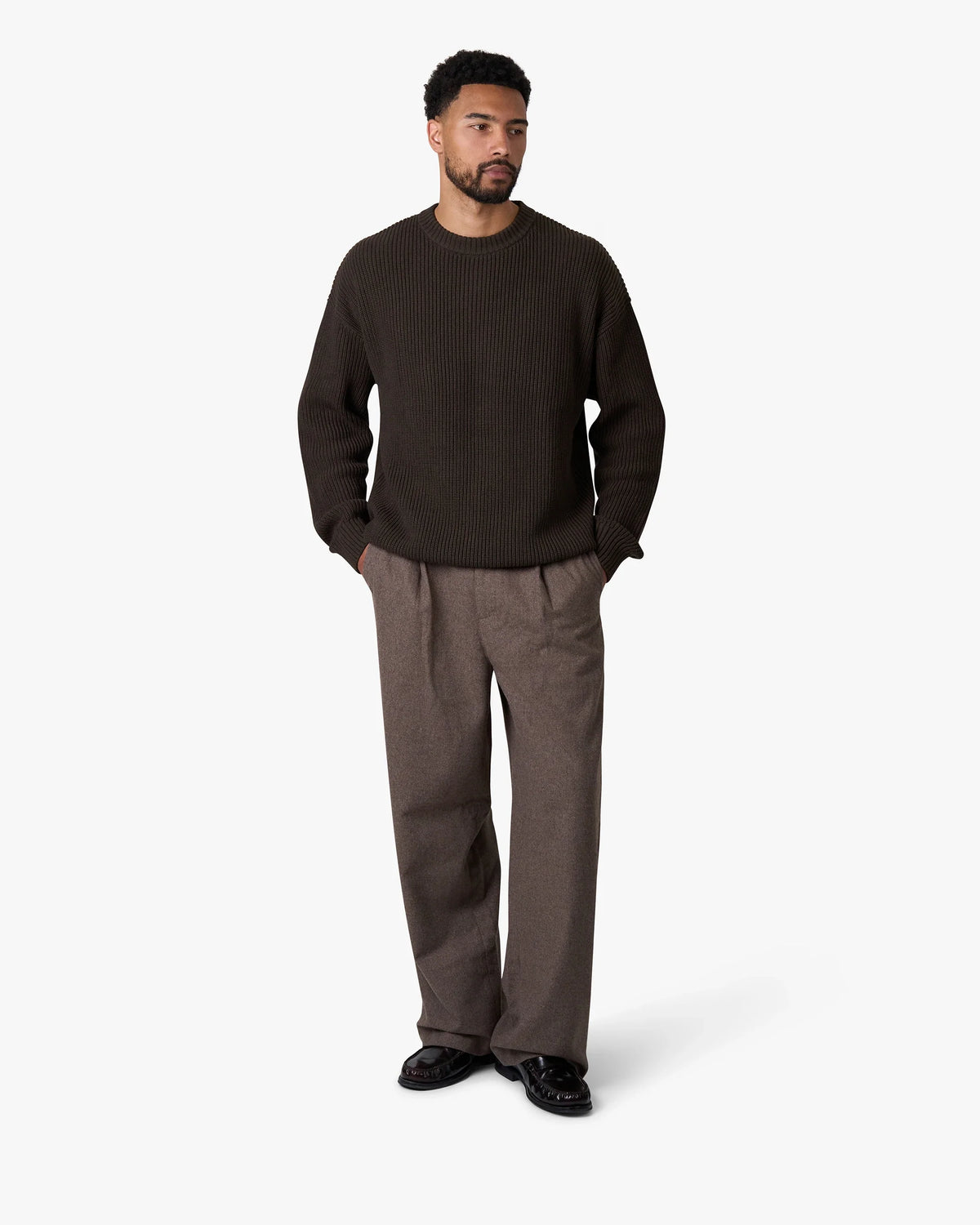 Naval Knitted Cotton Sweater | Dark Brown