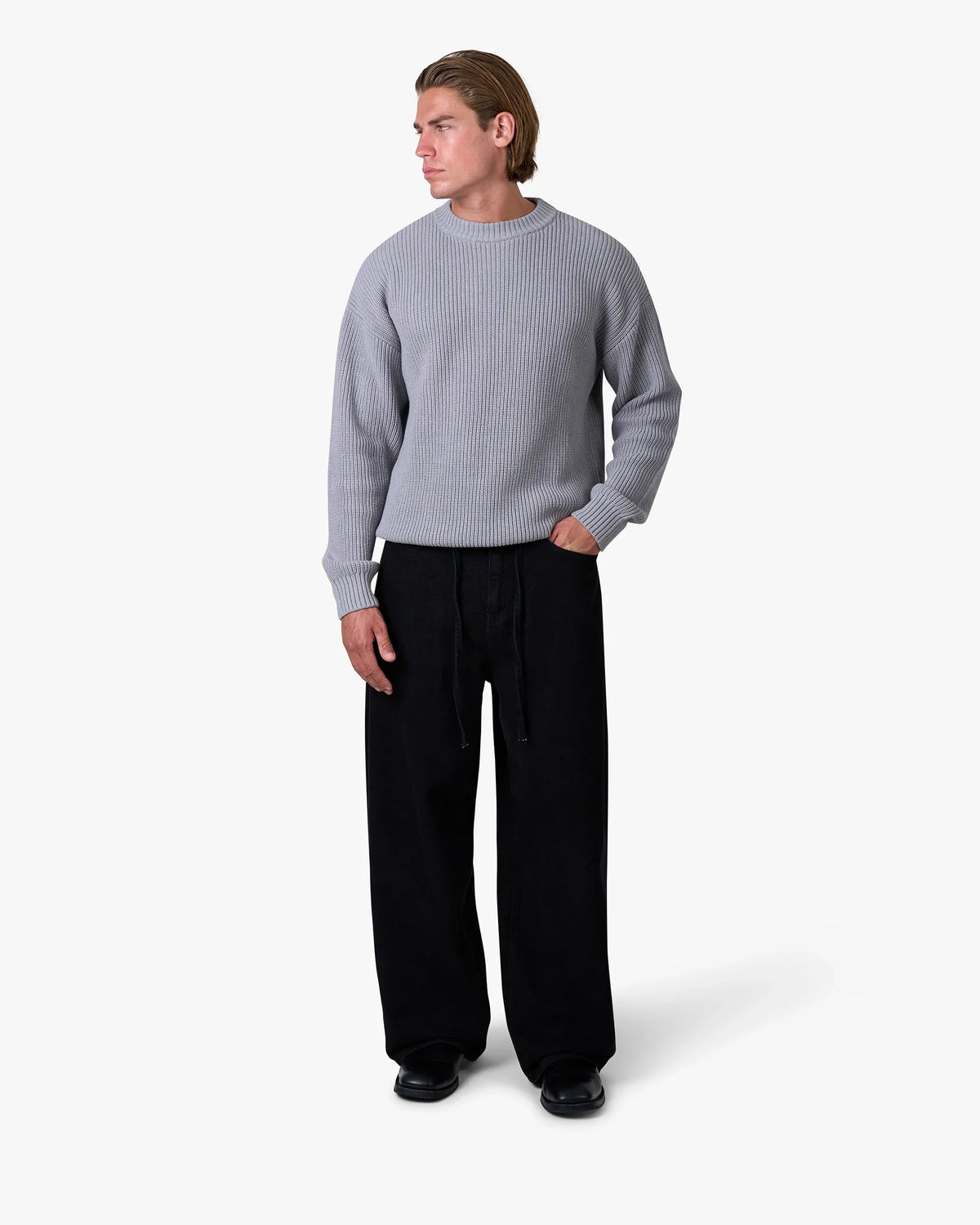 Naval Knitted Cotton Sweater | Grey Melee
