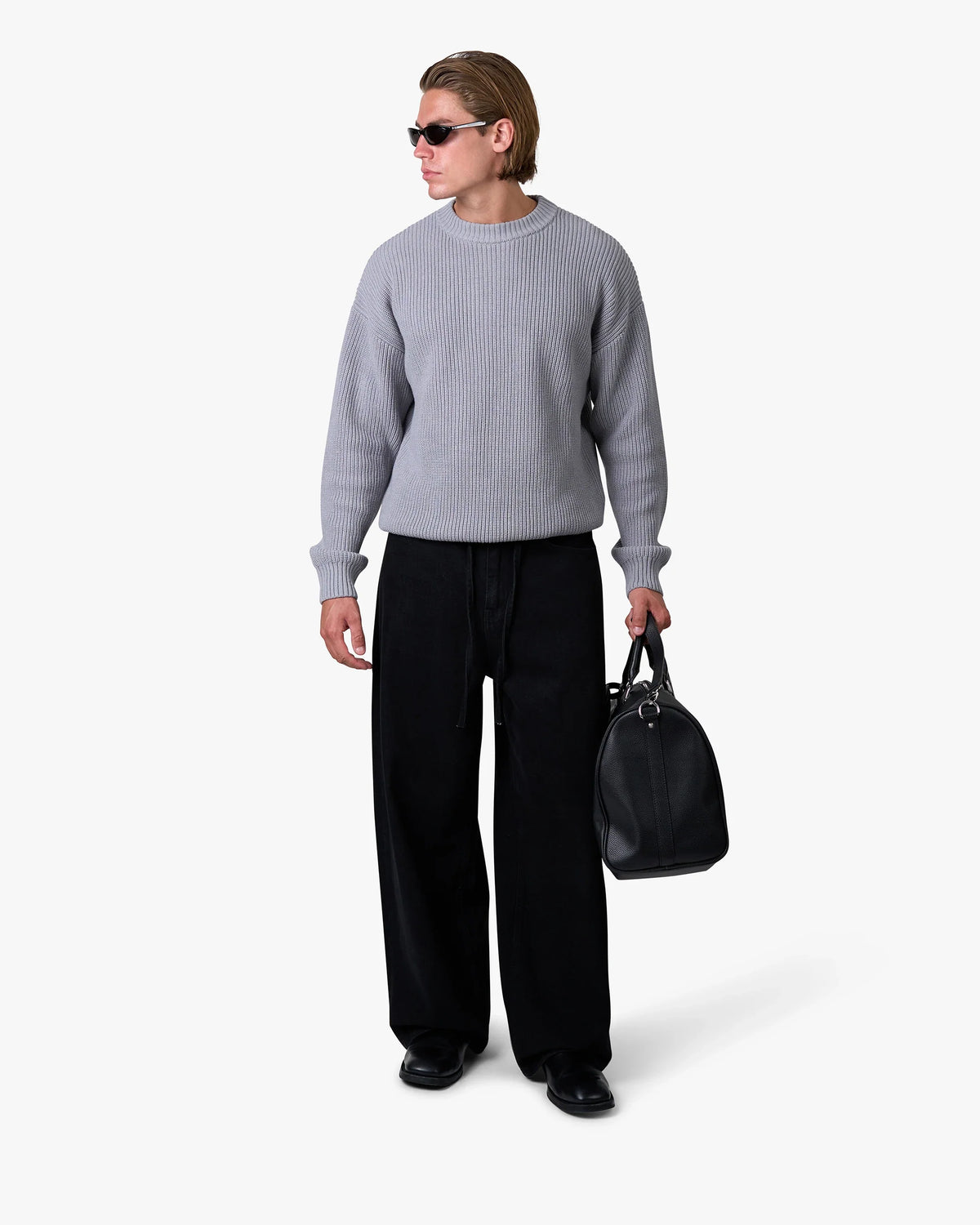 Naval Knitted Cotton Sweater | Grey Melee