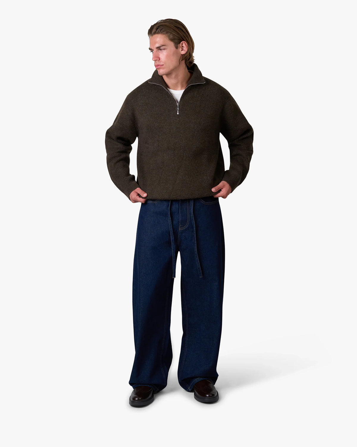 Sontuso Knitted Half-Zip Sweater | Dark Brown