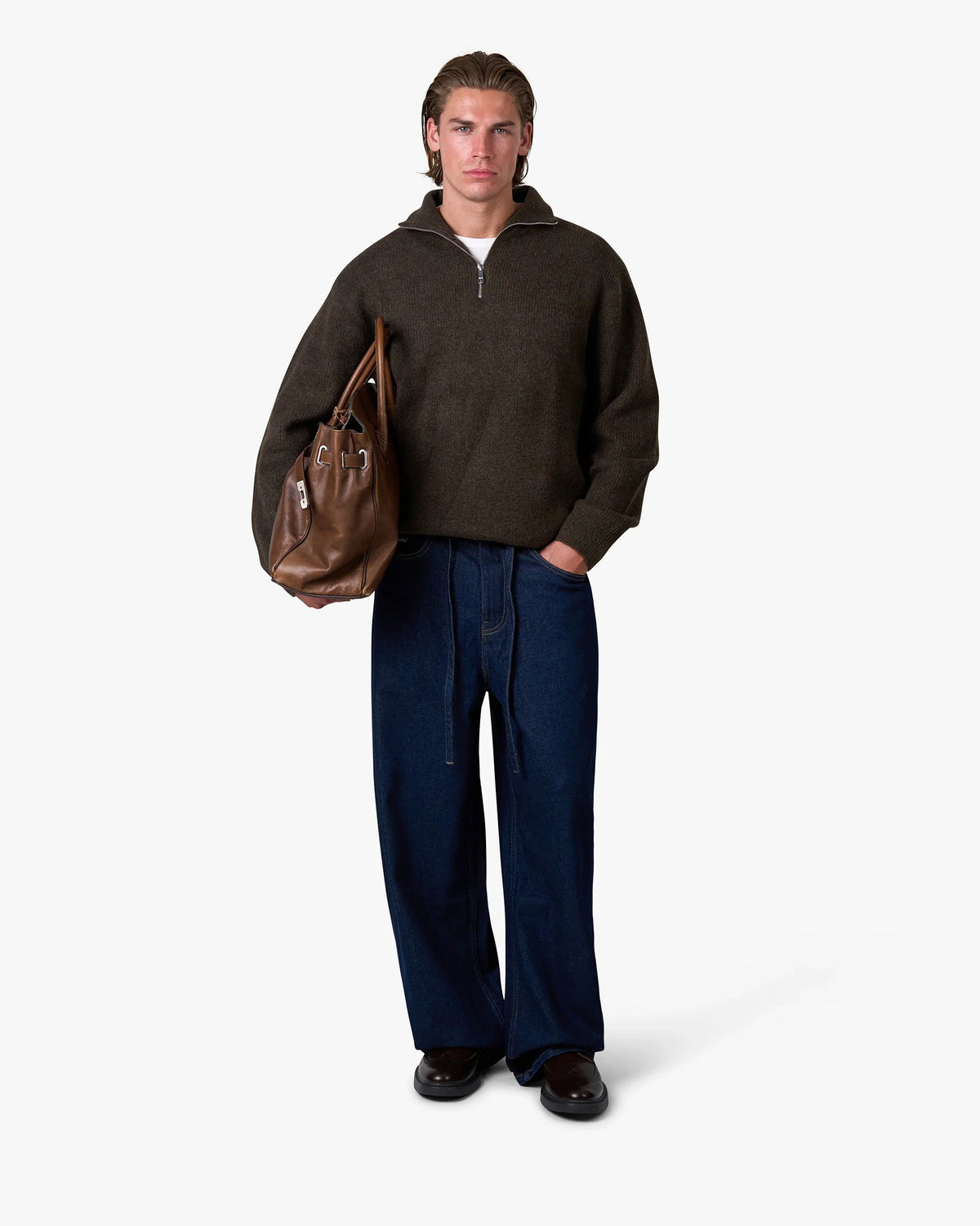 Sontuso Knitted Half-Zip Sweater | Dark Brown