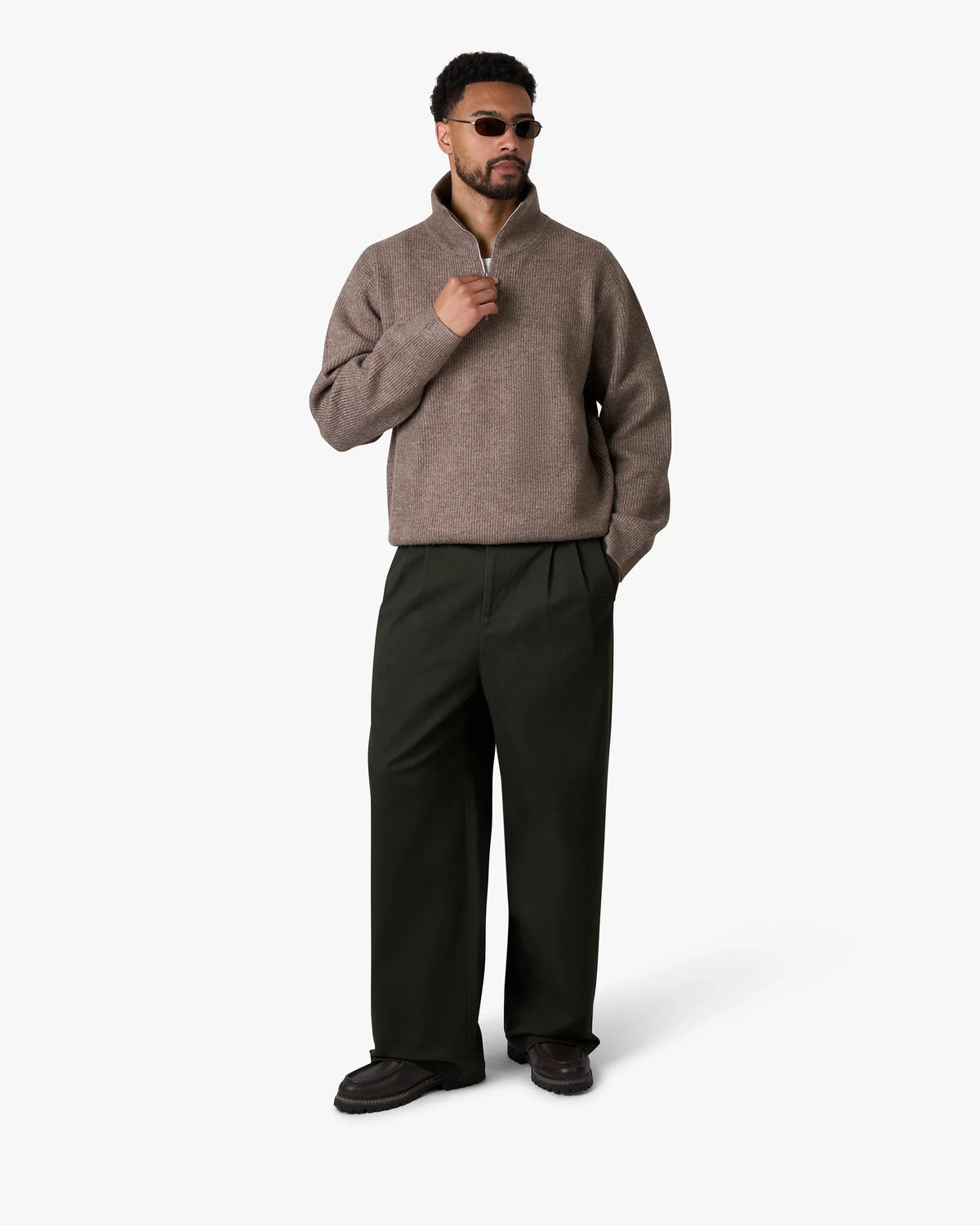 Sontuso Knitted Half-Zip Sweater | Light Brown