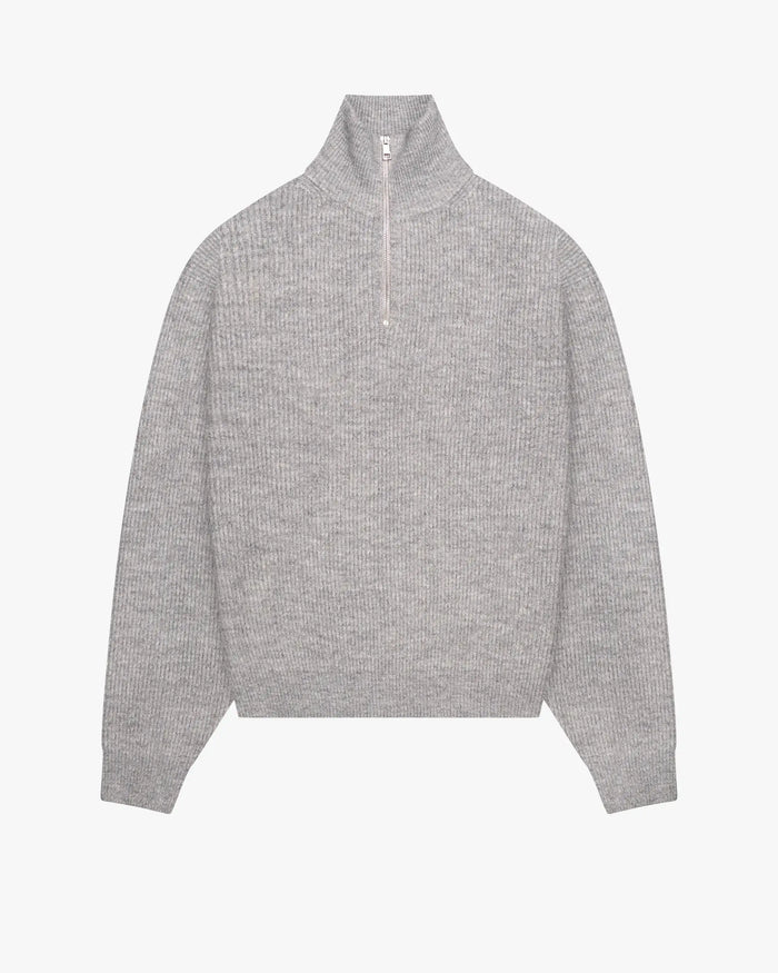 Sontuso Knitted Half-Zip Sweater | Light Grey Melee
