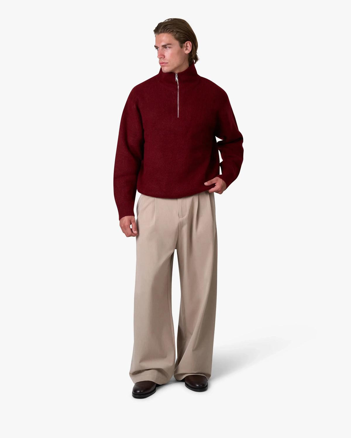 Sontuso Knitted Half-Zip Sweater | Red